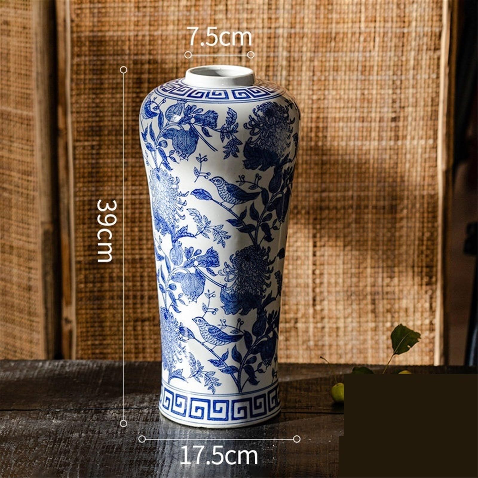 Jarrón para Mesa Jarrón de Porcelana Azul y Blanca 39 cm Alto