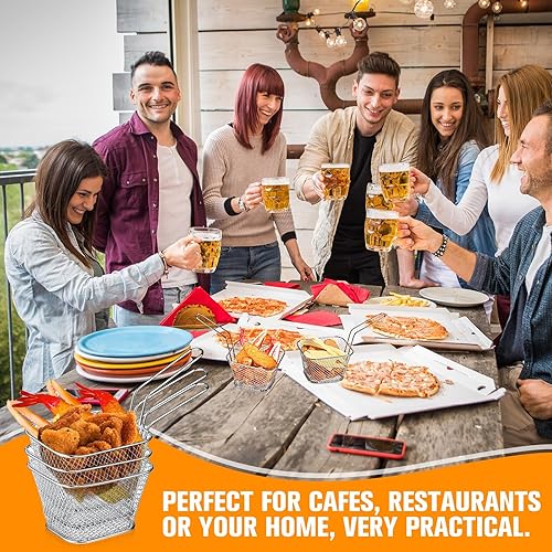 Miniatura 6 de Maxdot 60 unidades, mini cesta cuadrada para papas fritas con asa cromada, soporte para papas fritas, cesta de presentación de alimentos,