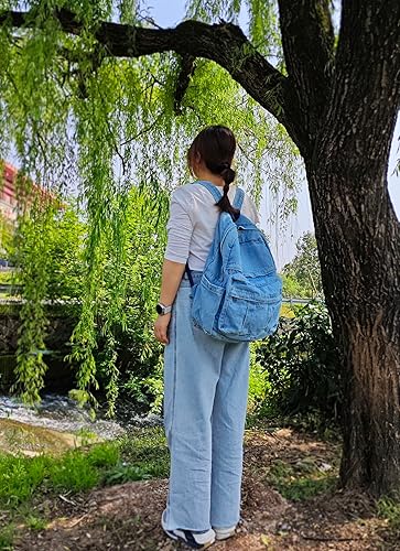 Miniatura 2 de YunZh Mochila de mezclilla estilo casual ligero jeans mochilas clásicas retro viaje mochila, Azul bebé, Mochilas Daypack