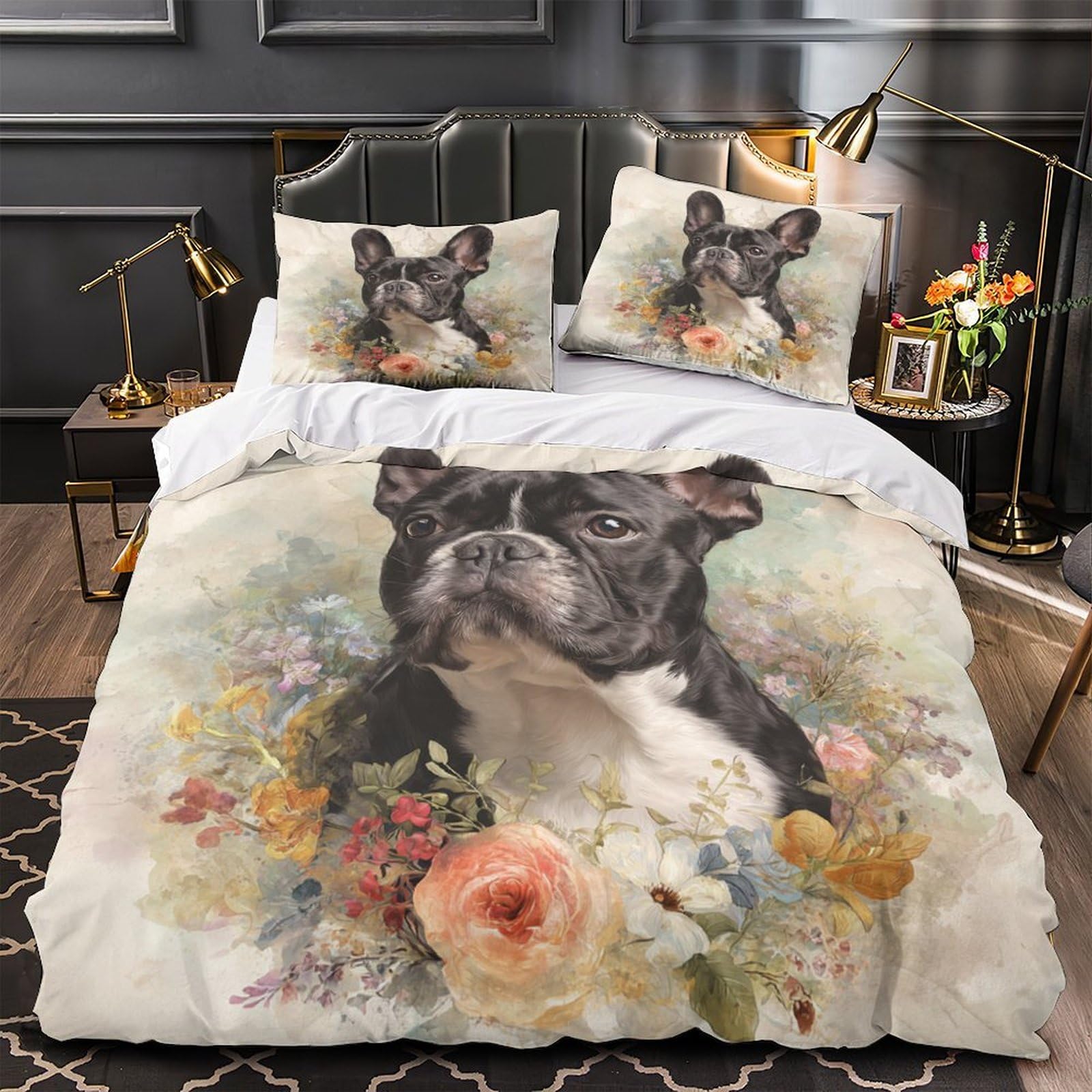 Housse de couette Bouledogue français anti-transpiration grand lit