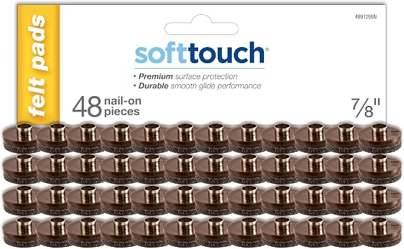 SoftTouch 7/8" Round Nail-On Felt Furniture Sliders, Protective Heavy-Duty Felt Pads for Wood Furniture and Hard Surfaces, 48-Count, Brown
