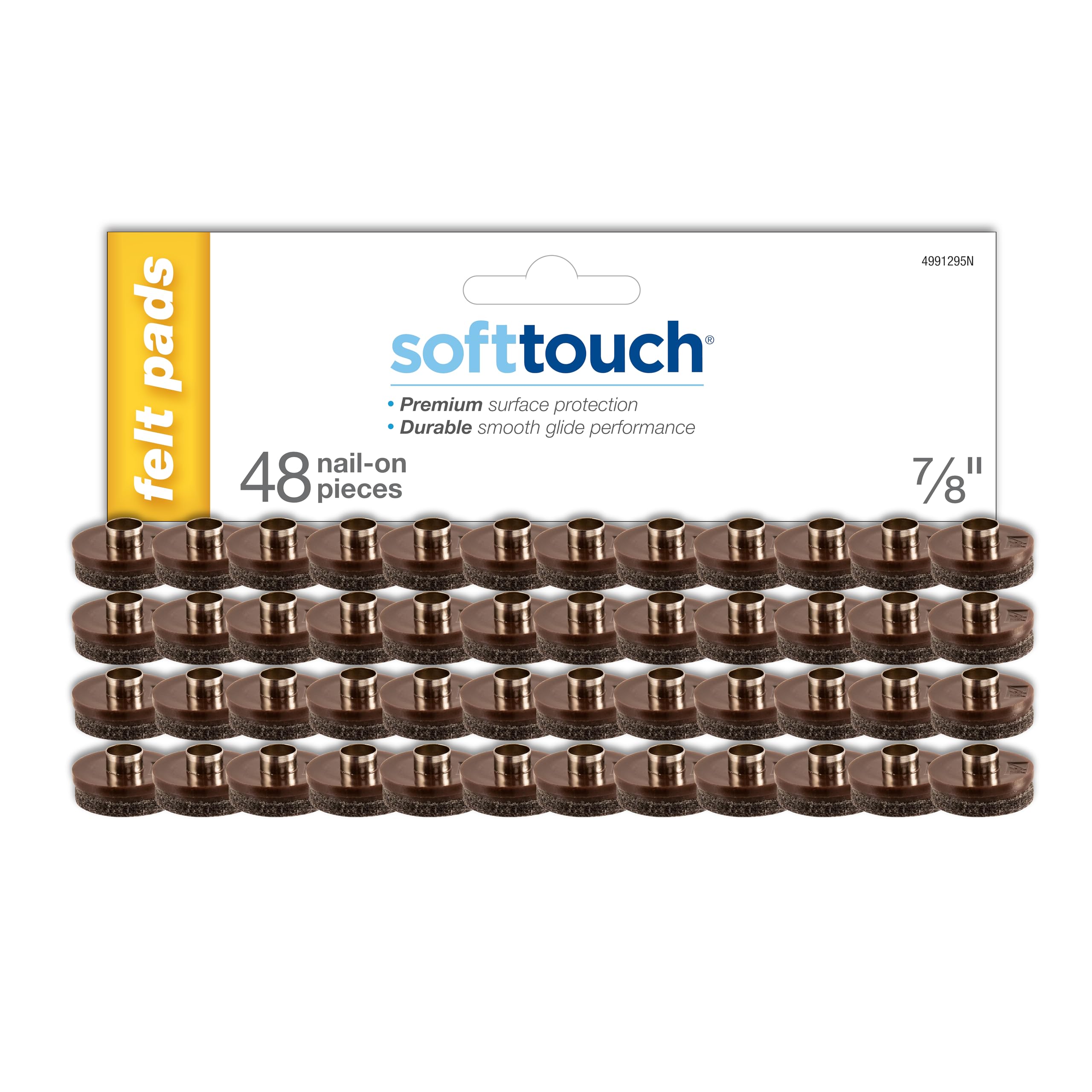 SoftTouch Filz-Möbelgleiter zum Aufnägeln, rund, Oberflächenschutz für Holzmöbel, braun, 48 Stück