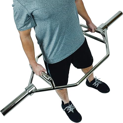 Vista 17 de Sunny Health & Fitness - Barra hexagonal olímpica, entrenamiento de fuerza, gran capacidad de carga, asas giratorias, clips de seguridad, asas