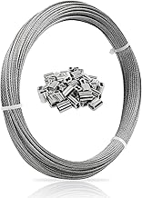 1/16 Wire Rope, 100FT 304 Stainless Steel Cable with 50Pcs Crimp Sleeves, Aircraft Grade, 7x7 Strand, 368lbs Breaking Strength, for Garden Trellis, Clothesline, Railing,Trellis