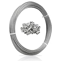 Vista 9 de Cuerda de alambre 1/16, cable de acero inoxidable 304, cable de avión, alambre de acero, 328 pies con 150 fundas de prensado, cables de línea