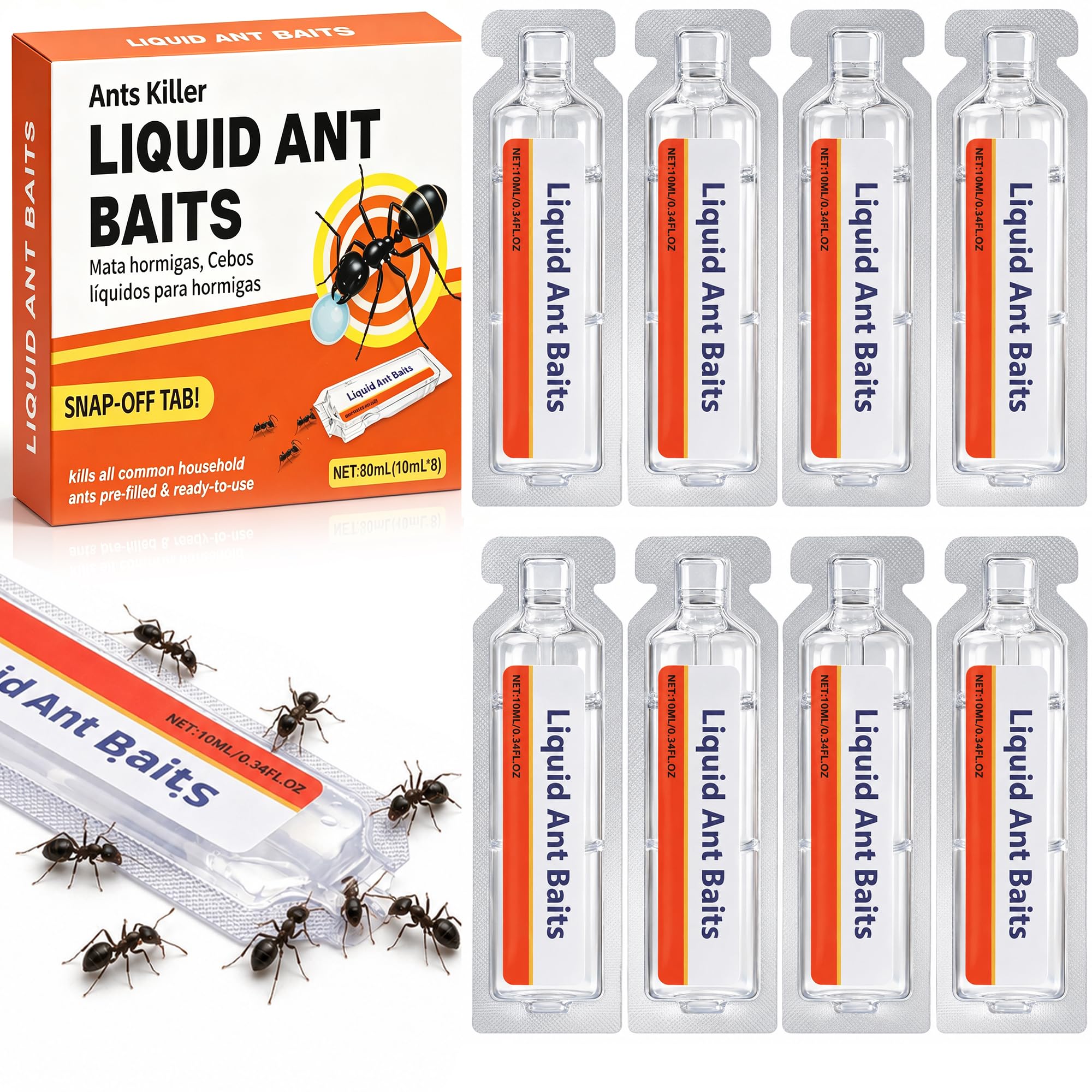 8 x 10 ml Ant Killer Bait Stations – Liquid Ant Trap for Indoor Use, Pet-Safe Ant Control Solution, Effective Home & Kitchen Ant Elimination System