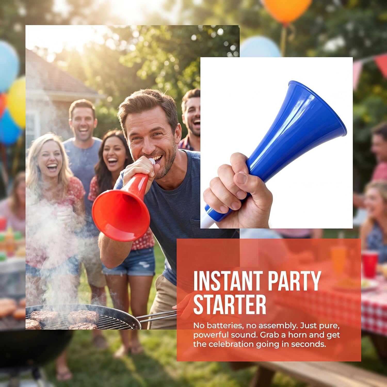 6-Pack Extendable Stadium Horns Vuvuzela, 11IN Large Loud Cheering Noise Maker for Fans, Plastic Blow Horn for Tailgate Party Supplies & Game Day Outdoor Accessories