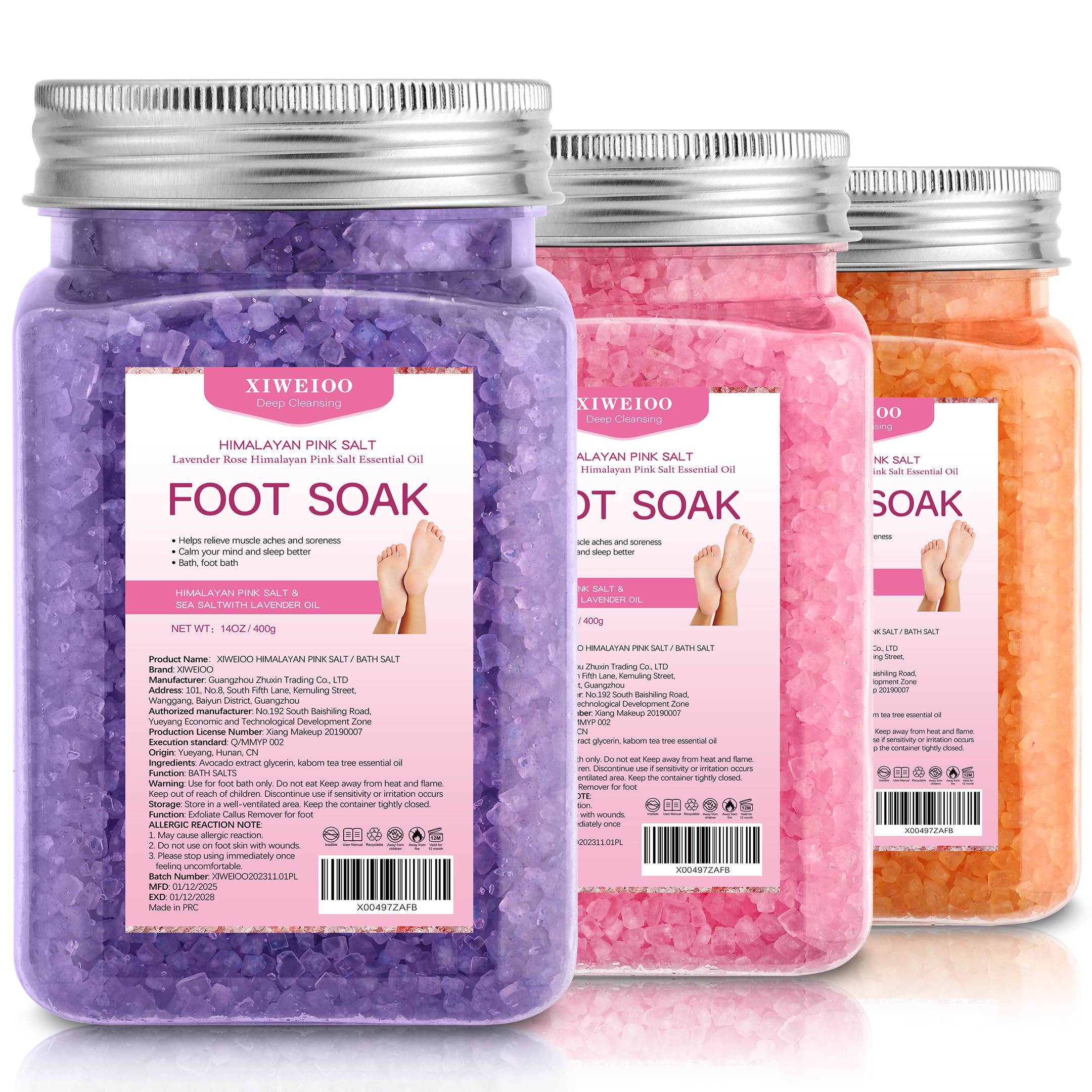 XIWEIOO Himalayan Pink Salt Kit Pack of 2 Natural Foot Soak Salts Epsom Salt Essential Oils Lavender Orange Rose Scent Dead Sea Salt Moisturizing Skin