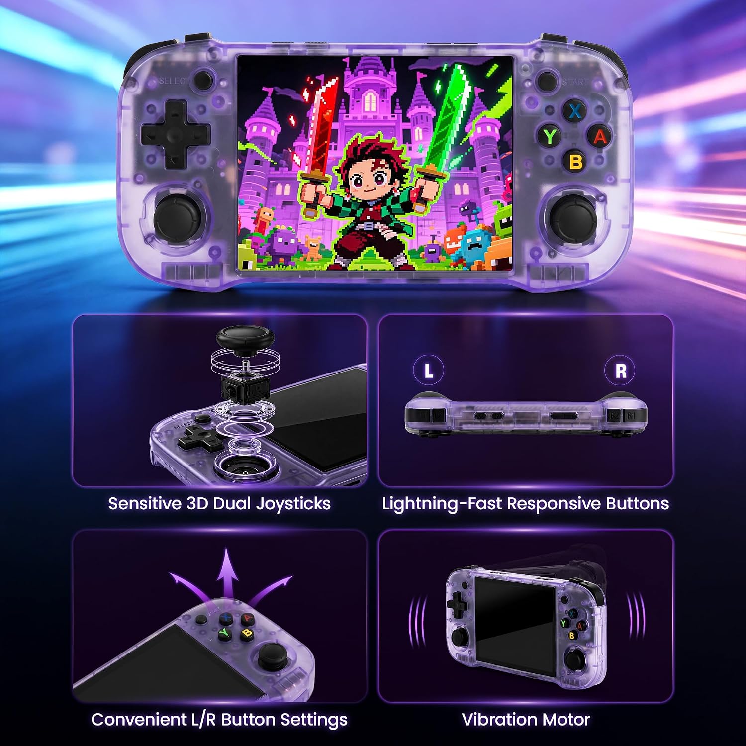 R46H Handheld Game Console, 4.2” Handheld Emulator Over 20000+ Classic Games, Open Source Linux System, Retro Gaming Console with 128GB TF Card Supporting Wi Fi Multiplayer Gaming (Purple)