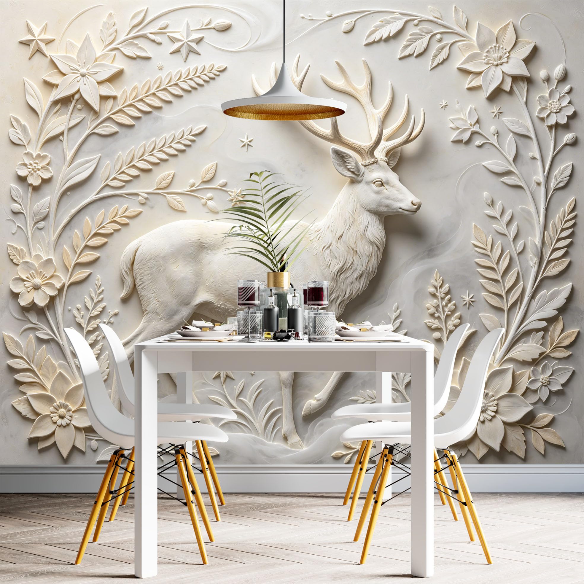 Papel Pintado Con Relieve 3D Alce De Bosque Papel Pintado Autoadhesivo Pared 160Cmx250Cm(Hxw), Mural De Pared Con Relieve 3D, Papel Adhesivo No Tejido, Impermeable Y Removible Para Dormitorio Y Sala