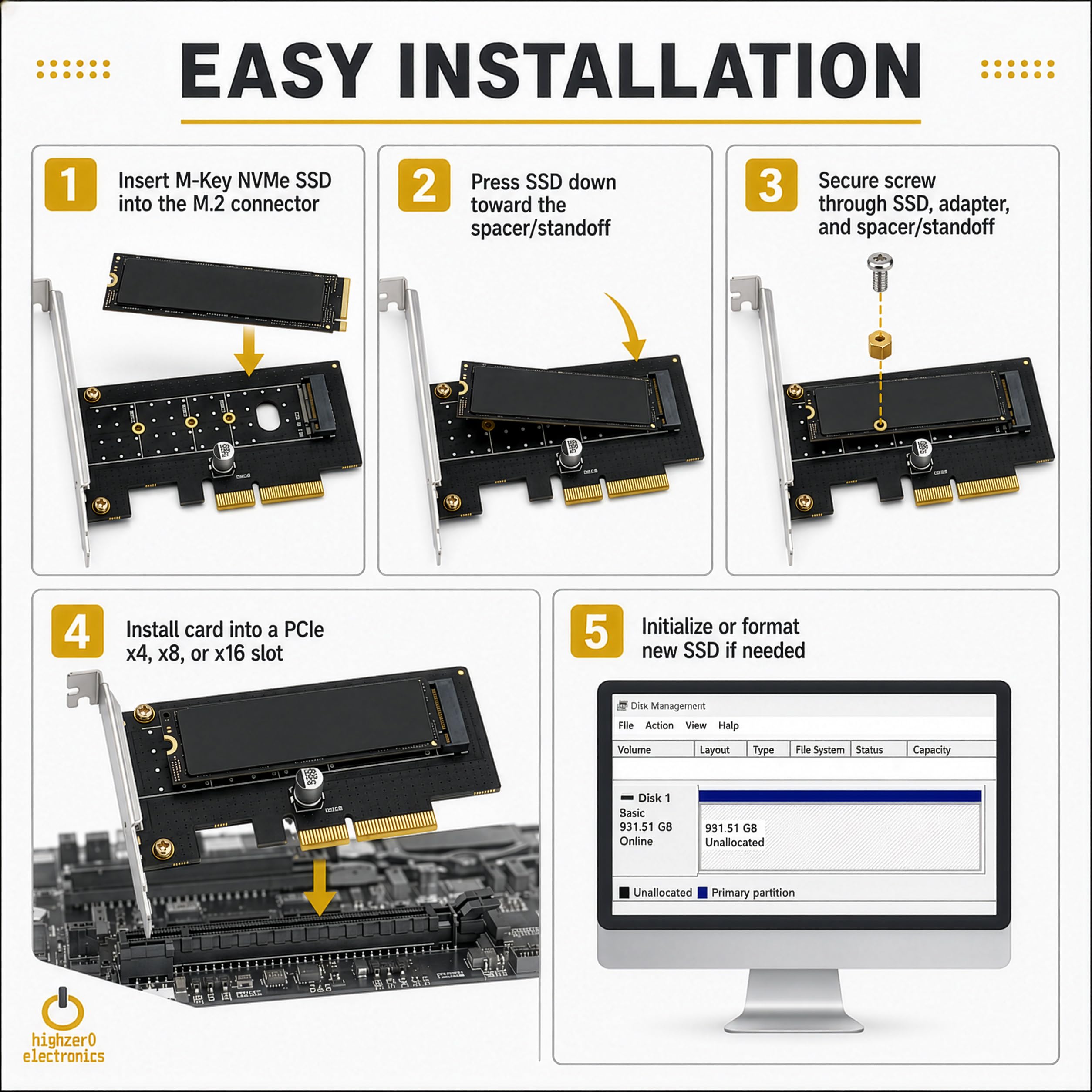 M.2 NVMe SSD NGFF to PCIE X4 Adapter M Key Interface Card Support PCI-e PCI Express 3.0 x4 2230-2280 Size M2 SSD M2 PCIE Adapter (M.2 SSD to PCIe x4)