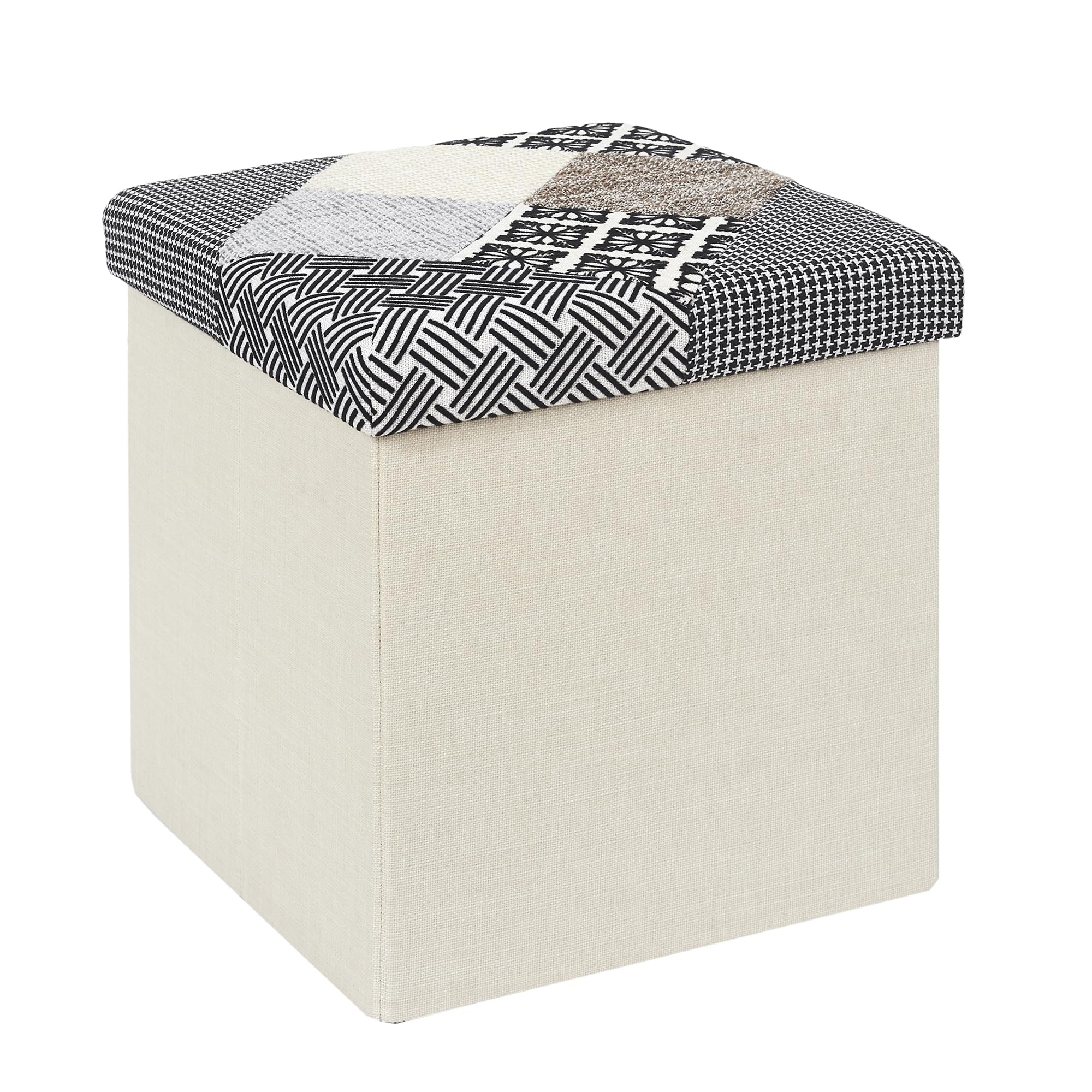 HOME DECO FACTORY HD7491 Pouf Patchwork Mobili Seduta Baule Panca Pieghevole Entree Soggiorno Camera Da Pranzo, Grigio, Bianco, Nero, Beige, 38x38x38 cm