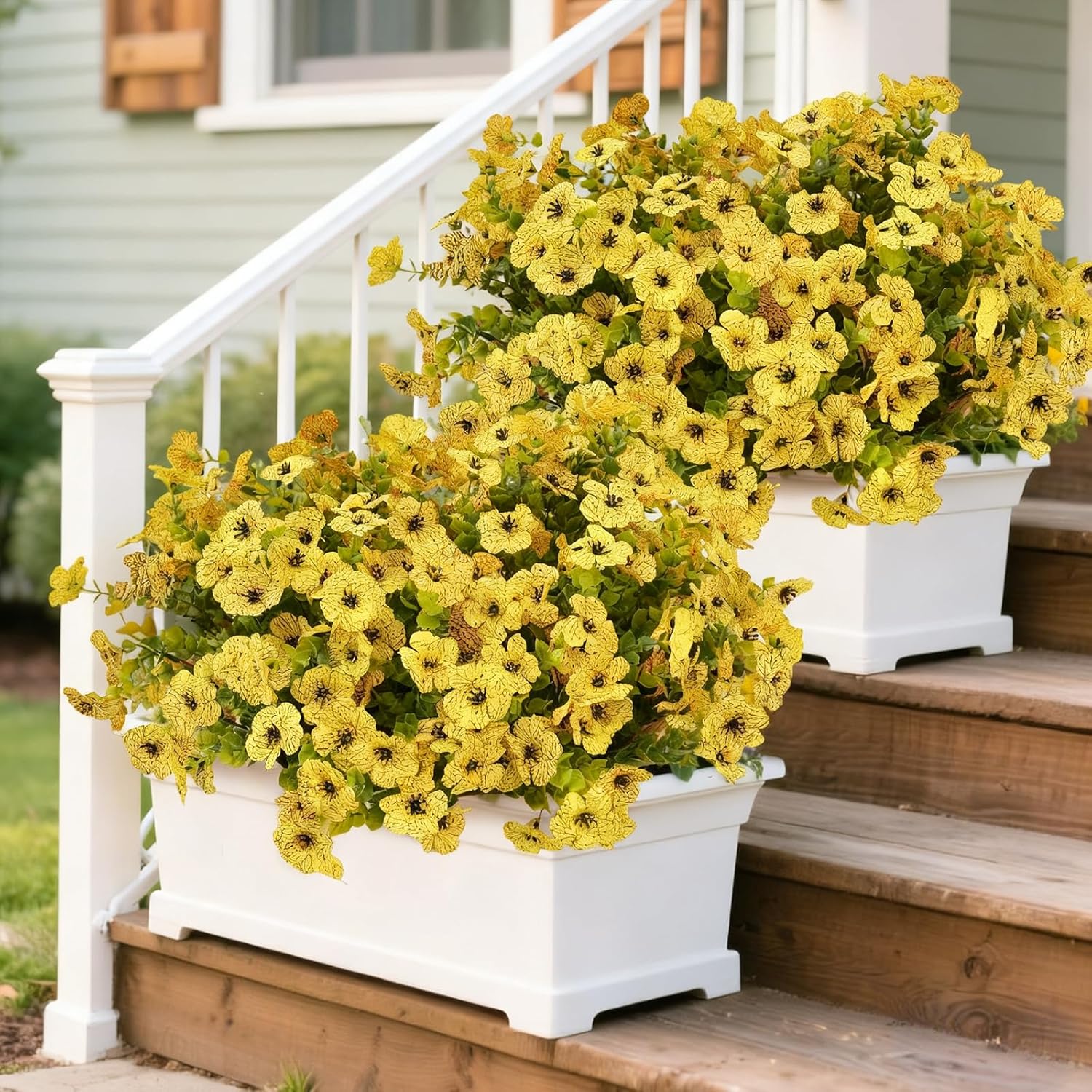 SwanMoon Artificial Flowers for Outdoors - UV Resistant Fake Silk Daisy Flowers with Eucalyptus Leaves, Faux Plastic Plants for Porch, Patio, Garden, Window Box & Home Decor, 12 Bundles