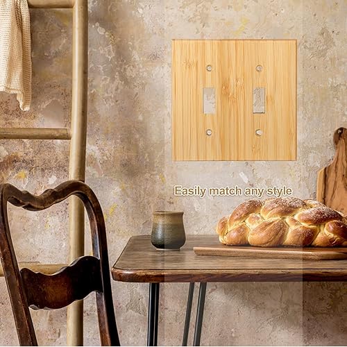 Miniatura 7 de Pinkunn 10 piezas de placa de interruptor de luz de madera maciza, cubiertas de salida de madera de bambú, placa decorativa de pared para