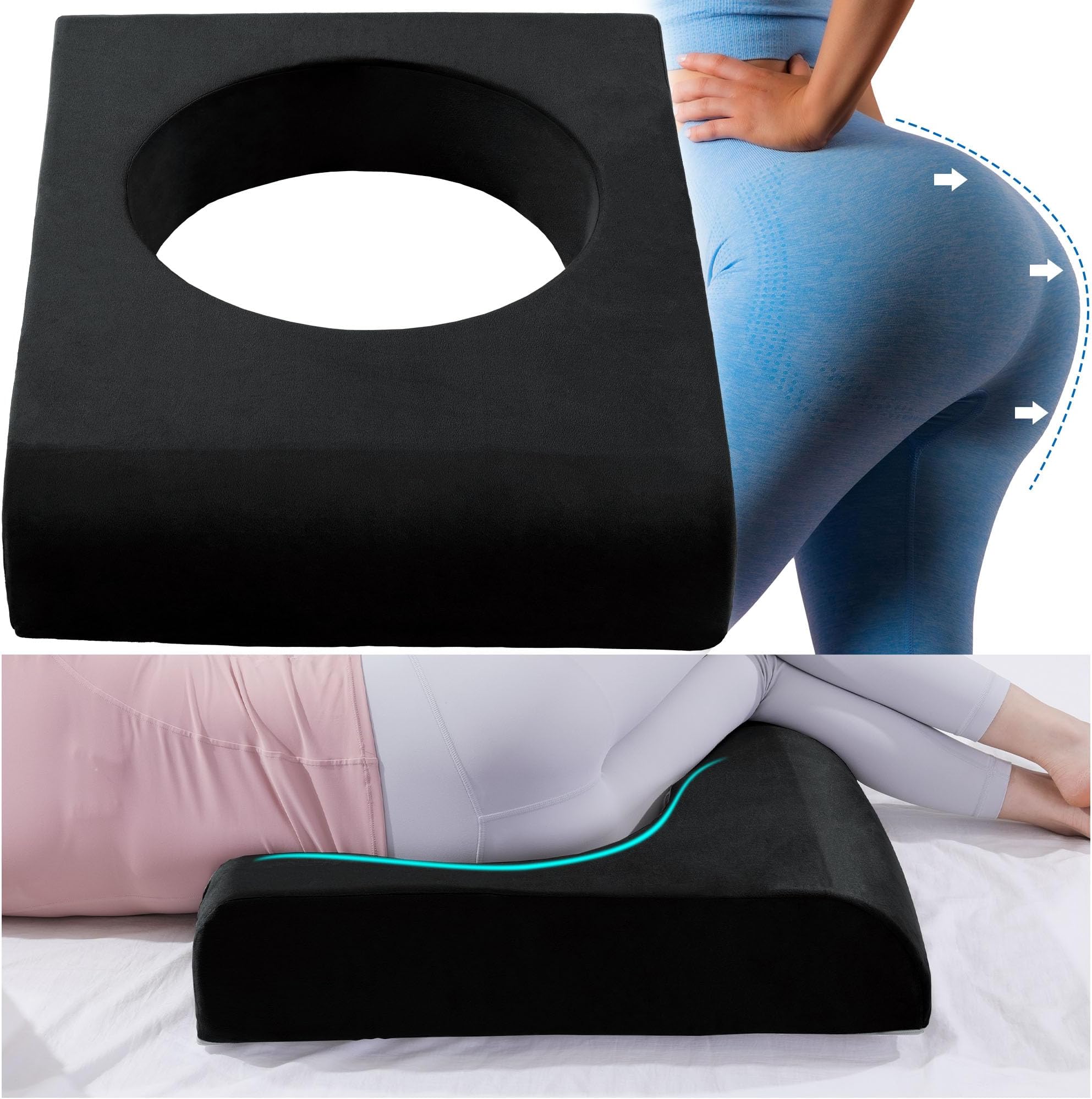 HOMBYS BBL Pillow After Surgery for Sleeping,High Density Foam Butt Pillow,Brazilian Butt Lift Pillow Post Surgery Recovery for Sleeping,BBL Chair with Hole (Black)