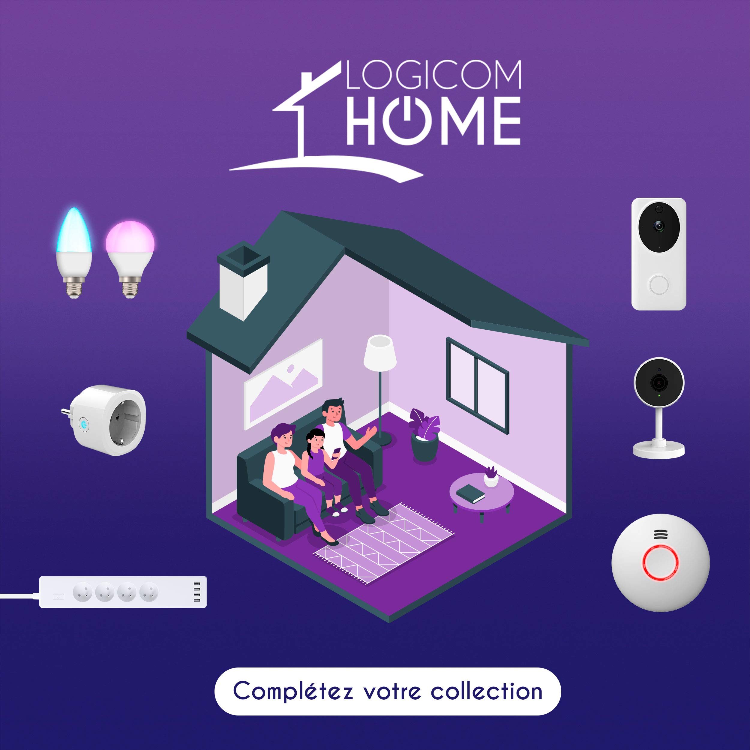 Strippy - Objet connecté - Multiprise connectée compatible Google home/Alexa - Prise UE – 4 prises & 4 prises USB – 220/240V – Protection enfant, contre la surcharge et la foudre