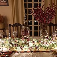 Vista 6 de Joyhalo Guirnalda de Navidad con luces que funciona con pilas, guirnalda de Navidad iluminada con 20 luces LED de bayas rojas de 5.6 pies