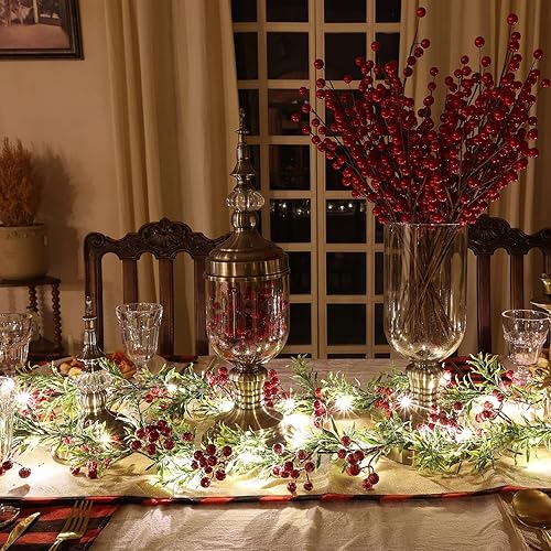 Miniatura 6 de Joyhalo Guirnalda de Navidad con luces que funciona con pilas, guirnalda de Navidad iluminada con 20 luces LED de bayas rojas de 5.6 pies,