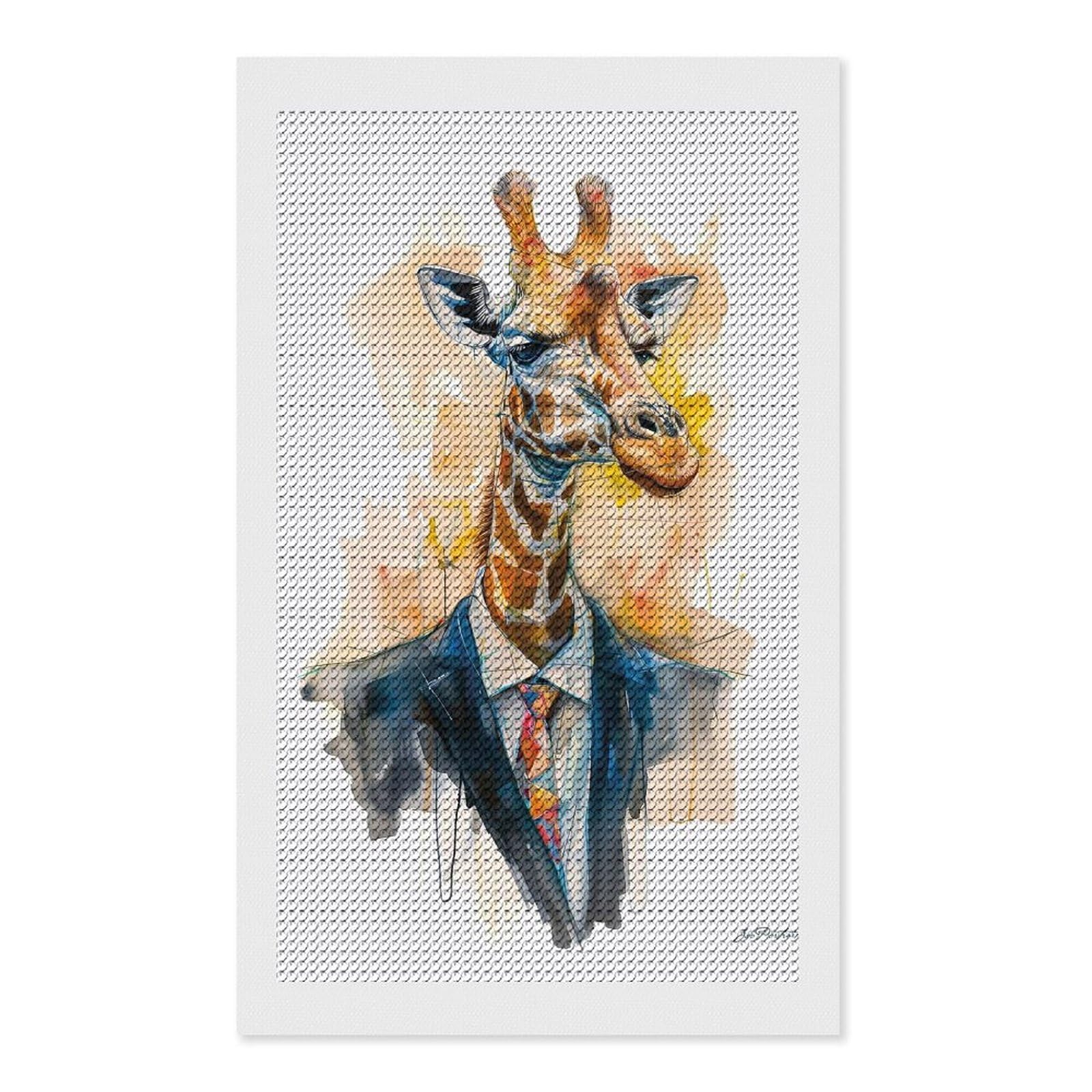 Junmoney Giraffe Painting Portrait Round Drill Diamond Painting 12"x20", for Adults, Creative Leisure Activity, Office Decor, Holiday Gift Idea
