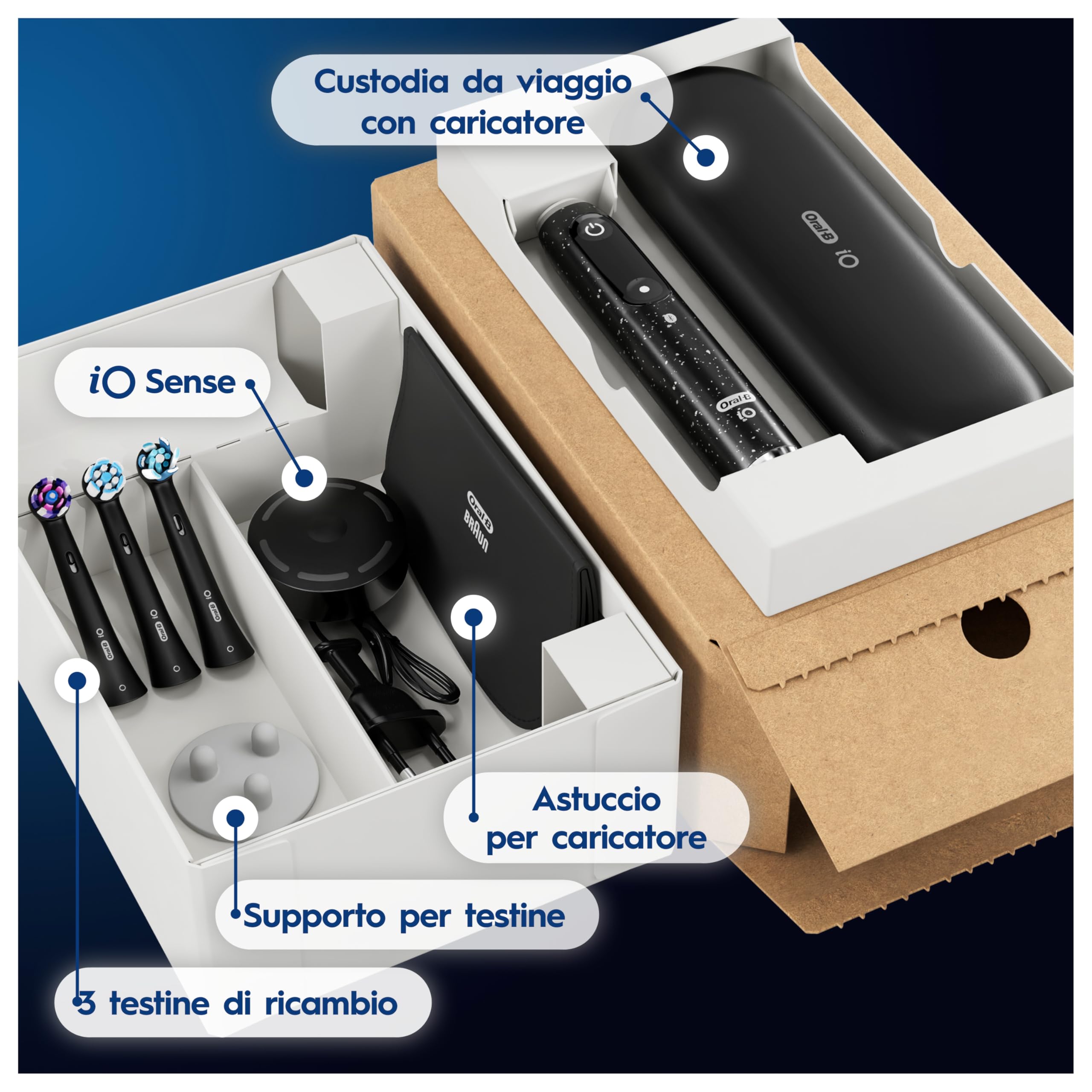Oral-B Spazzolino Elettrico Ricaricabile iO 10 Nero, 3 Testine Oral B, Spazzolino Elettrico, 1 Custodia Da Viaggio Ricaricabile, Pulizia Denti Efficace
