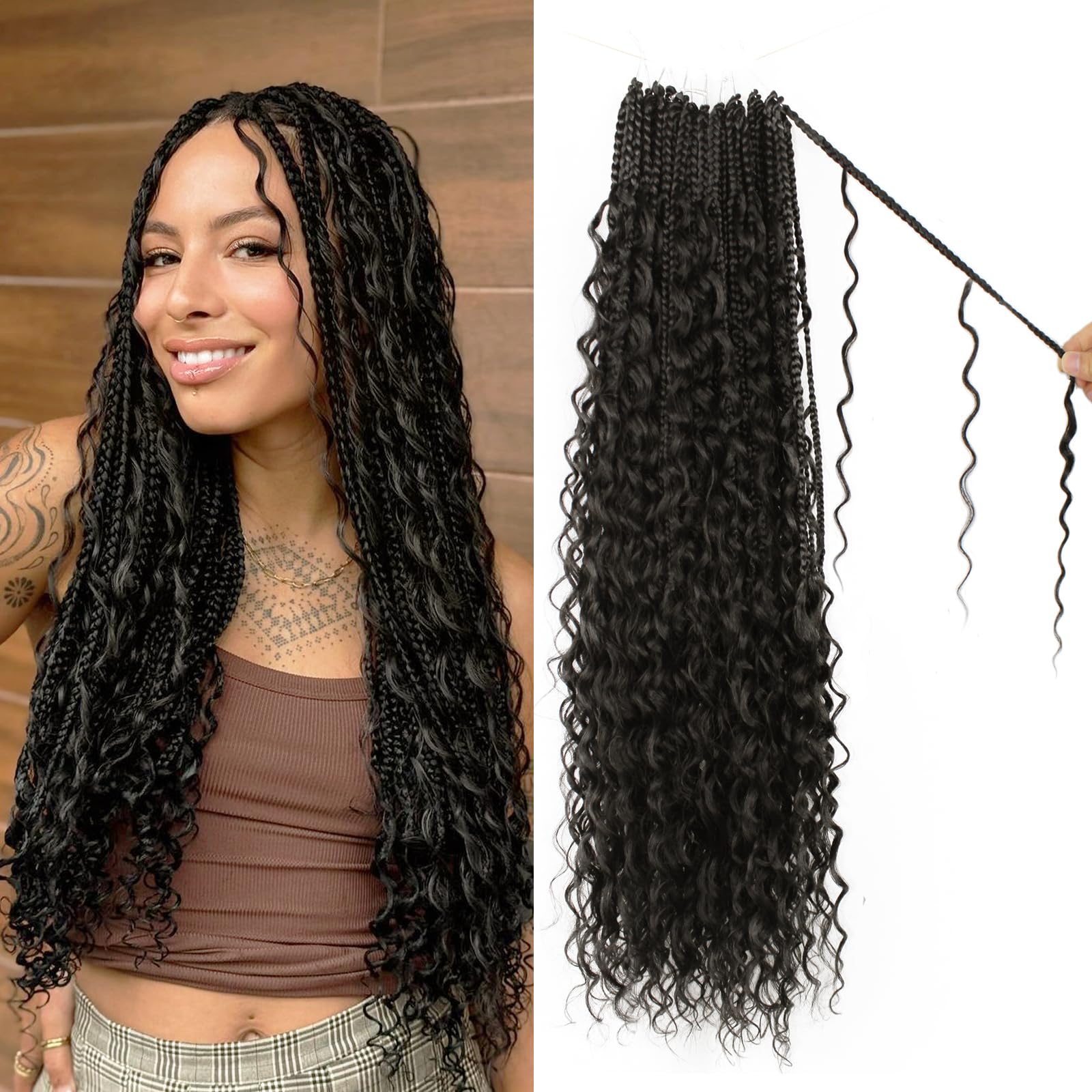 Boho Crochet Braids Pure Protein Fiber Close to Human Hair 18 Inch Goddess Box Braids with Soft Curls Bohemian Braids Crochet Hair for Black Women (