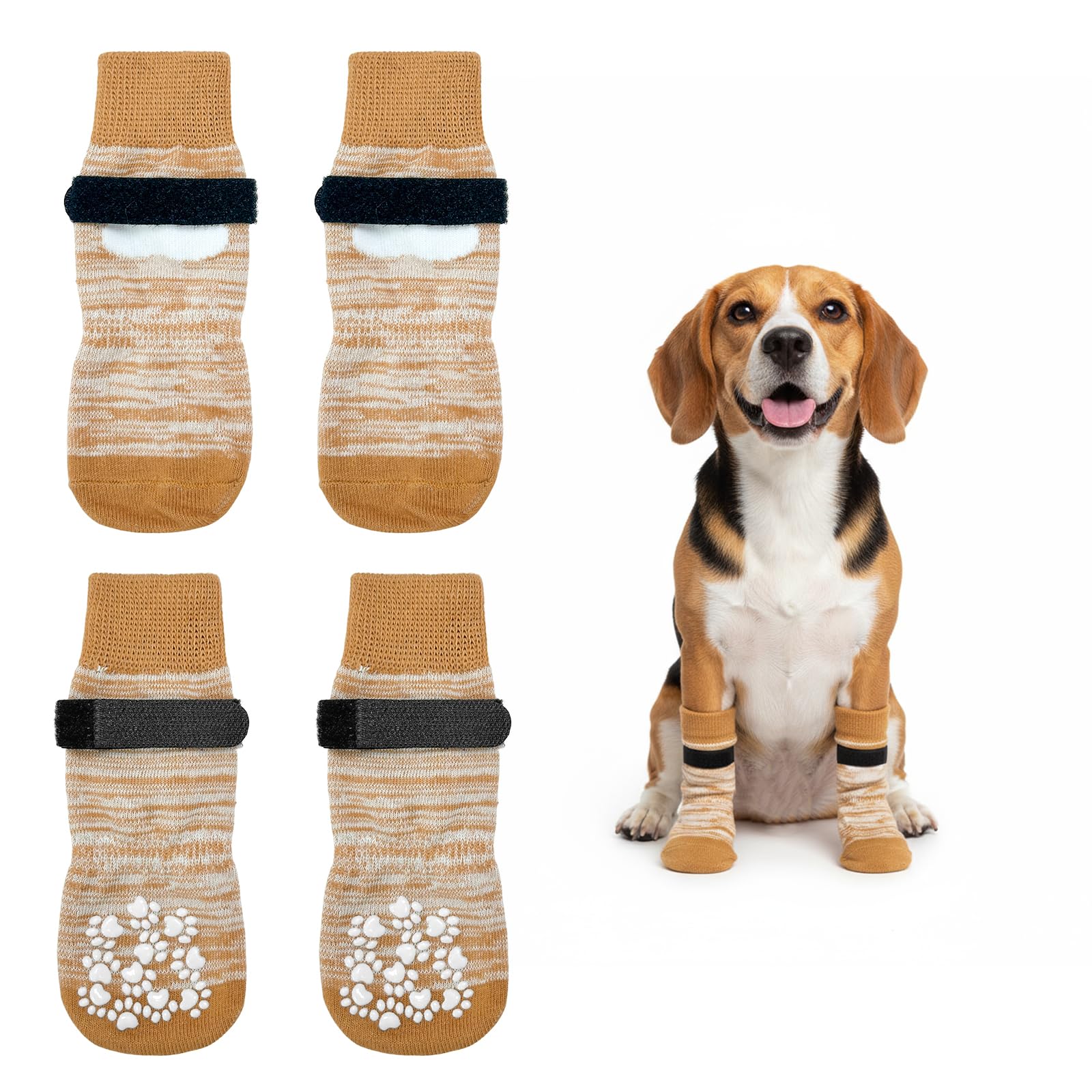 4PCS Dog Socks for Injured Paws,Dog Socks Paws Stop Licking,Anti Slip Dog Boots to Prevent Claw Wear,Dog Paw Protectors,Suitable for Hardwood Floors Indoor Walking(Yellow,M)