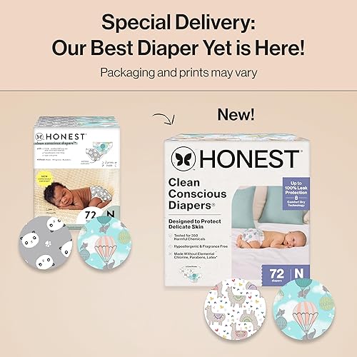 Miniatura 2 de The Honest Company Clean Conscious - Pañales para pieles delicadas, hasta un 100% a prueba de fugas, hipoalergénicos, estampados de género neutro,