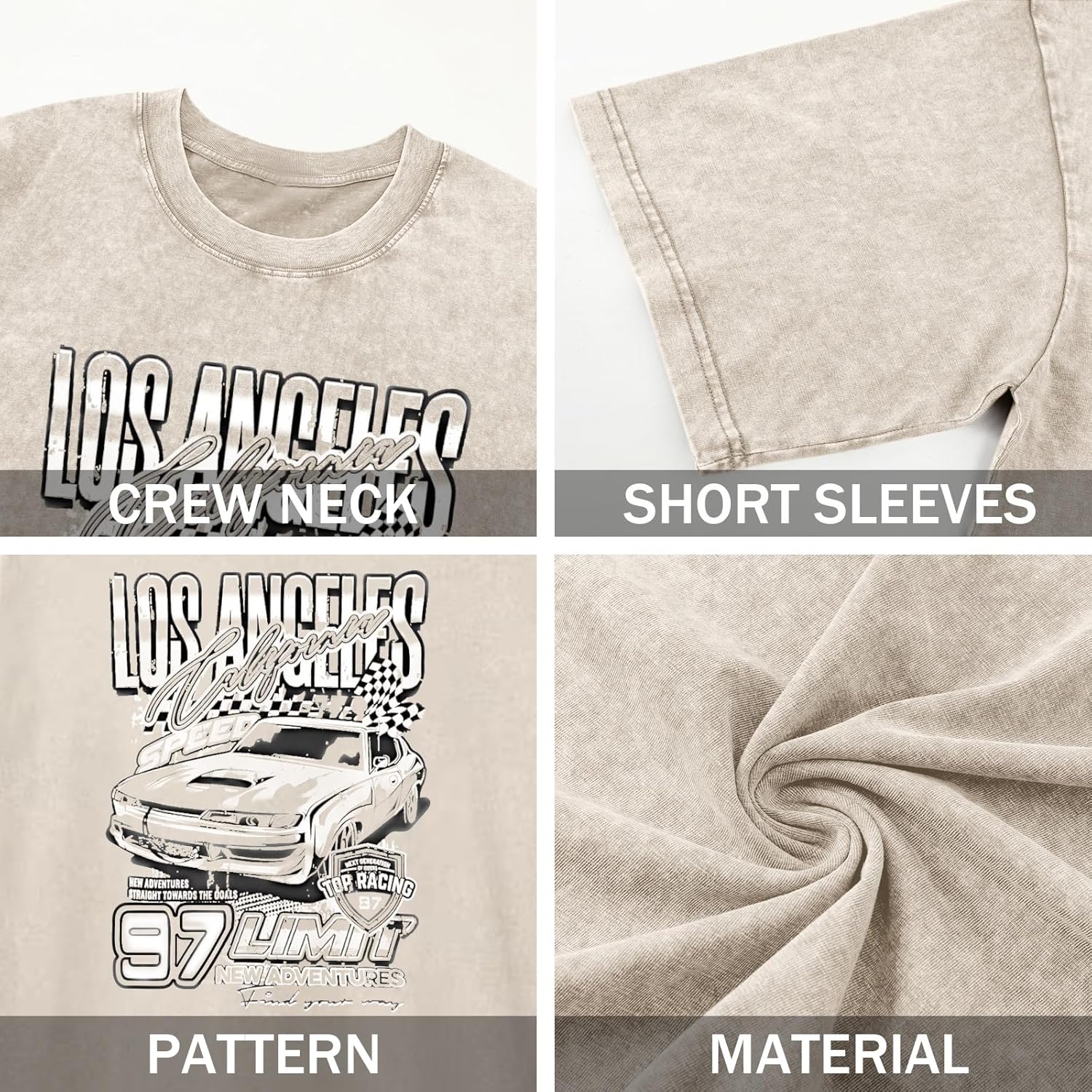 Oversized Boys Tshirts Car Graphic Cotton Tees Kids Acid Wash Vintage Tshirt Youth Short Sleeve Distressed Tops - Image 6