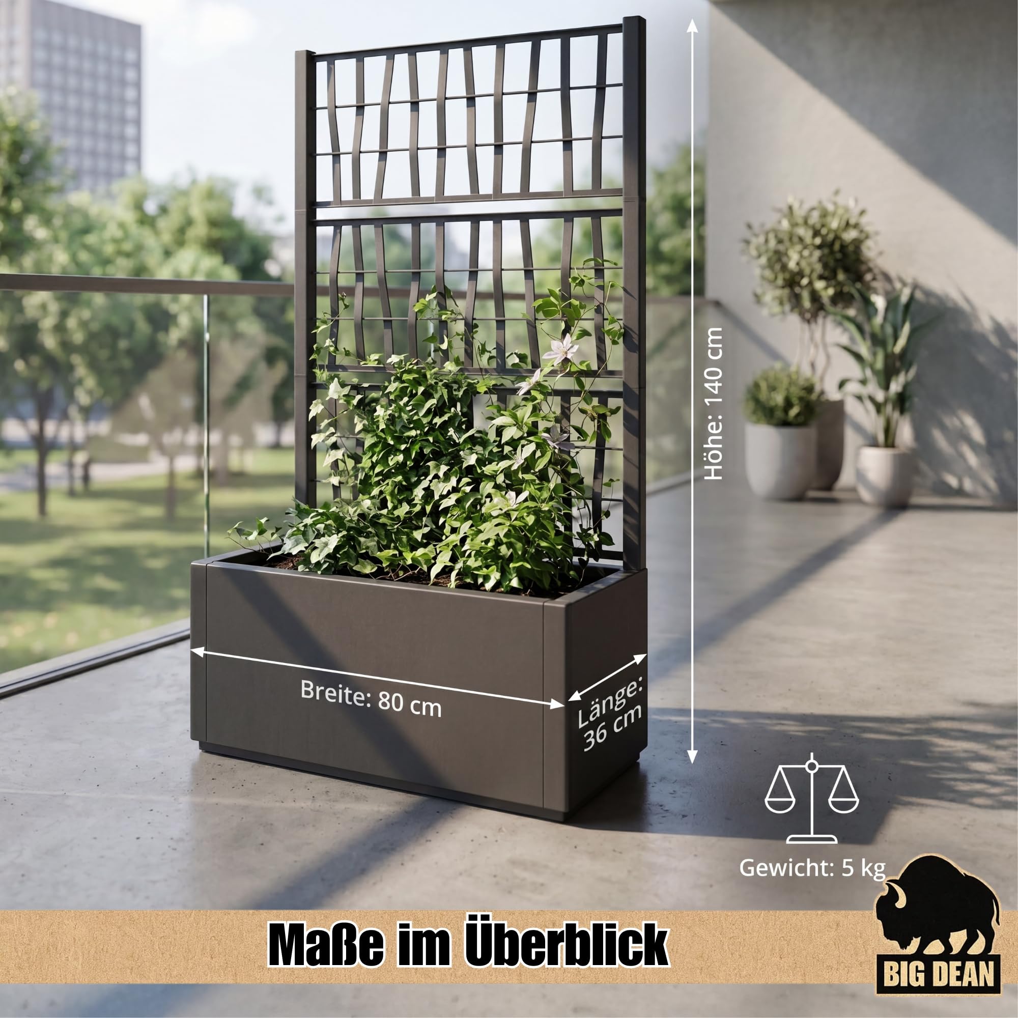 BigDean 2X Blumenkasten mit Rankgitter Pflanzkasten 80x36x 140 cm hoch | Made in Europa