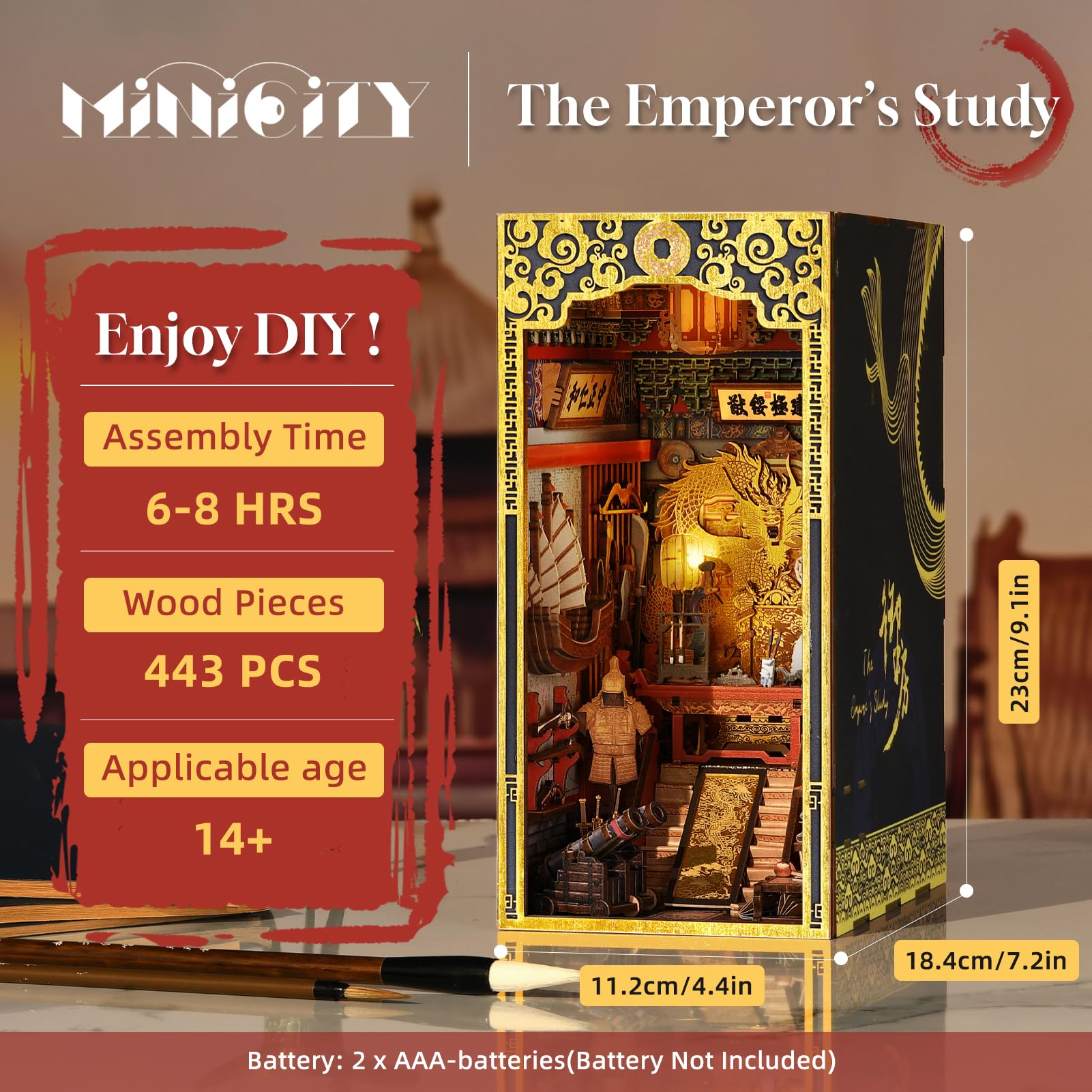 MiniCity Book Nook Kit, kit fai da te in miniatura per casa delle bambole Booknook, puzzle in legno 3D, decorazione per ragazzi e adulti (The Emperor's Study)