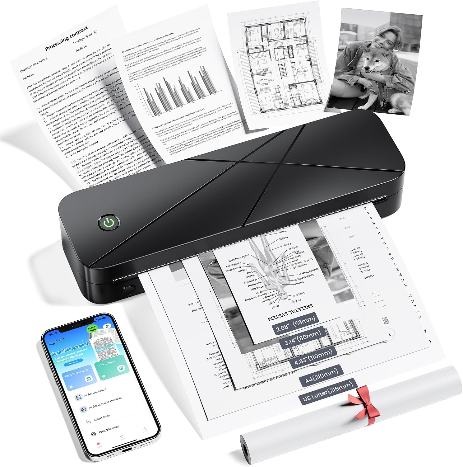 TATTMUSE A282M Inkless Thermal Portable Printer for Travel, 8.5 x 11