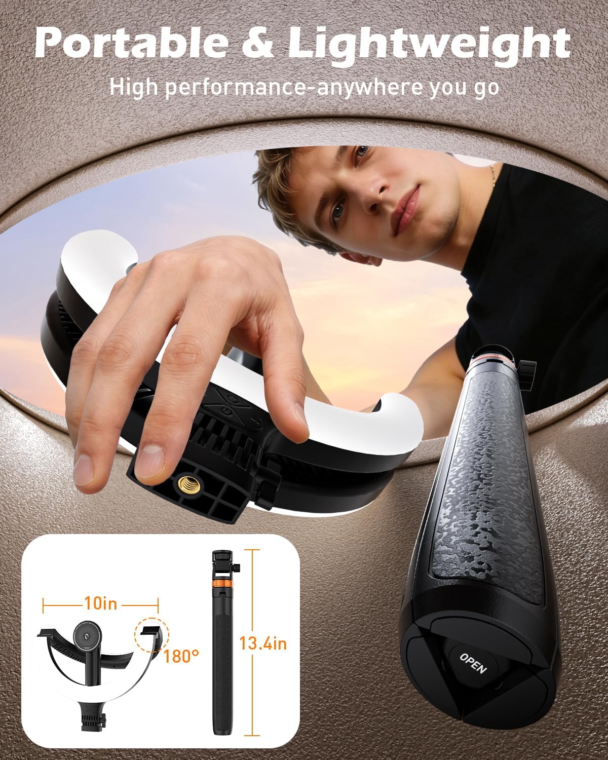 CloudValley 10" Magnet Ringlicht mit 76" Stativ, Handy Stativ mit 5000mAh wiederaufladbarem Licht, Faltbare tragbare LED Leuchte mit 3 Modi & 10 Helligkeitsstufen für Make-up, Selfies, TikTok