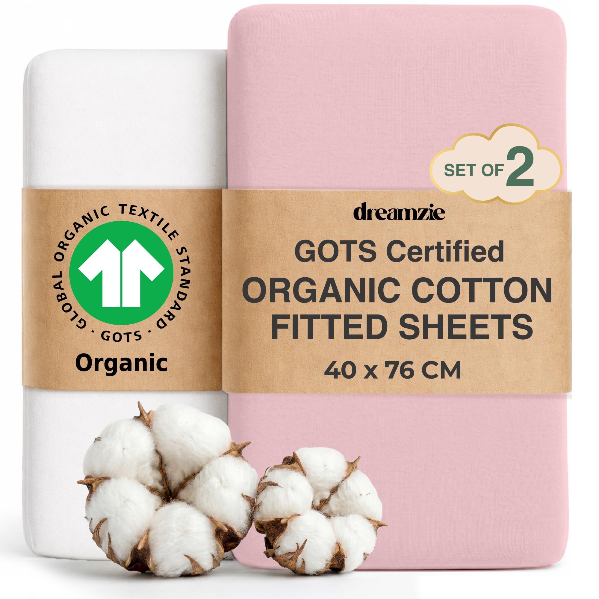 Dreamzie - Crib Sheets - 100% Organic Cotton - 76 x 40cm - Set of 2 โ image 1
