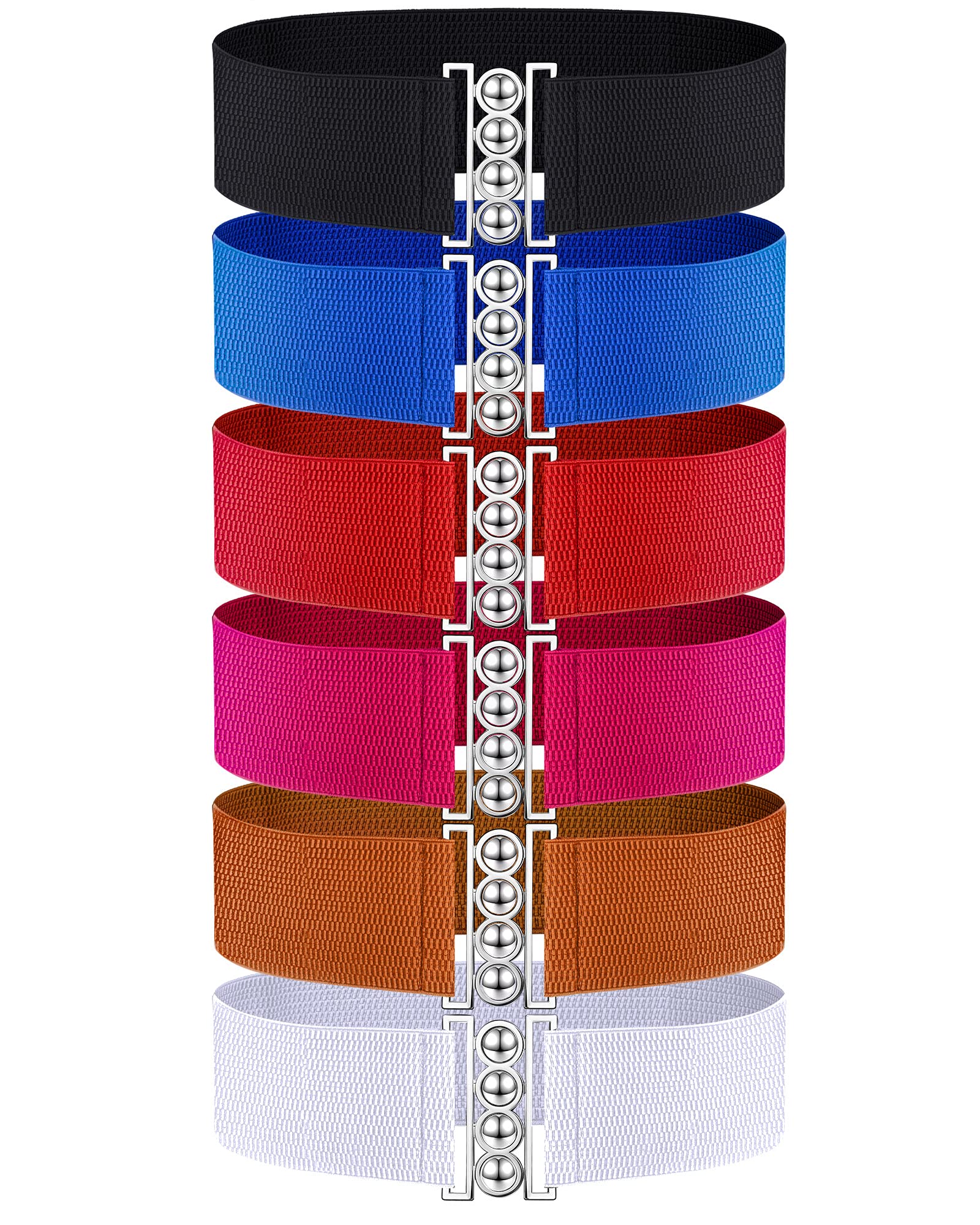 6 Pieces Women Elastic Waist Belt Cinch Belt Plus Wide Stretchy Vintage Waistband Corset for Girls Lady Sweater Jacket Coat (Silver Buckle,30.7 Inch in Length)