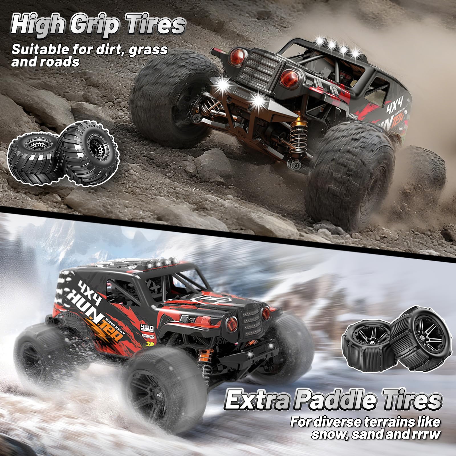 YESHIN Ferngesteuertes Auto 1:14 4WD RC Auto für Erwachsene & ab 10 Jahre, Offroad Monster RC Truck 40 km/h, RTR Schnelles RC Truck mit 2 wiederaufladbaren 1500-mAh-Akkus und 2 Reifensätzen