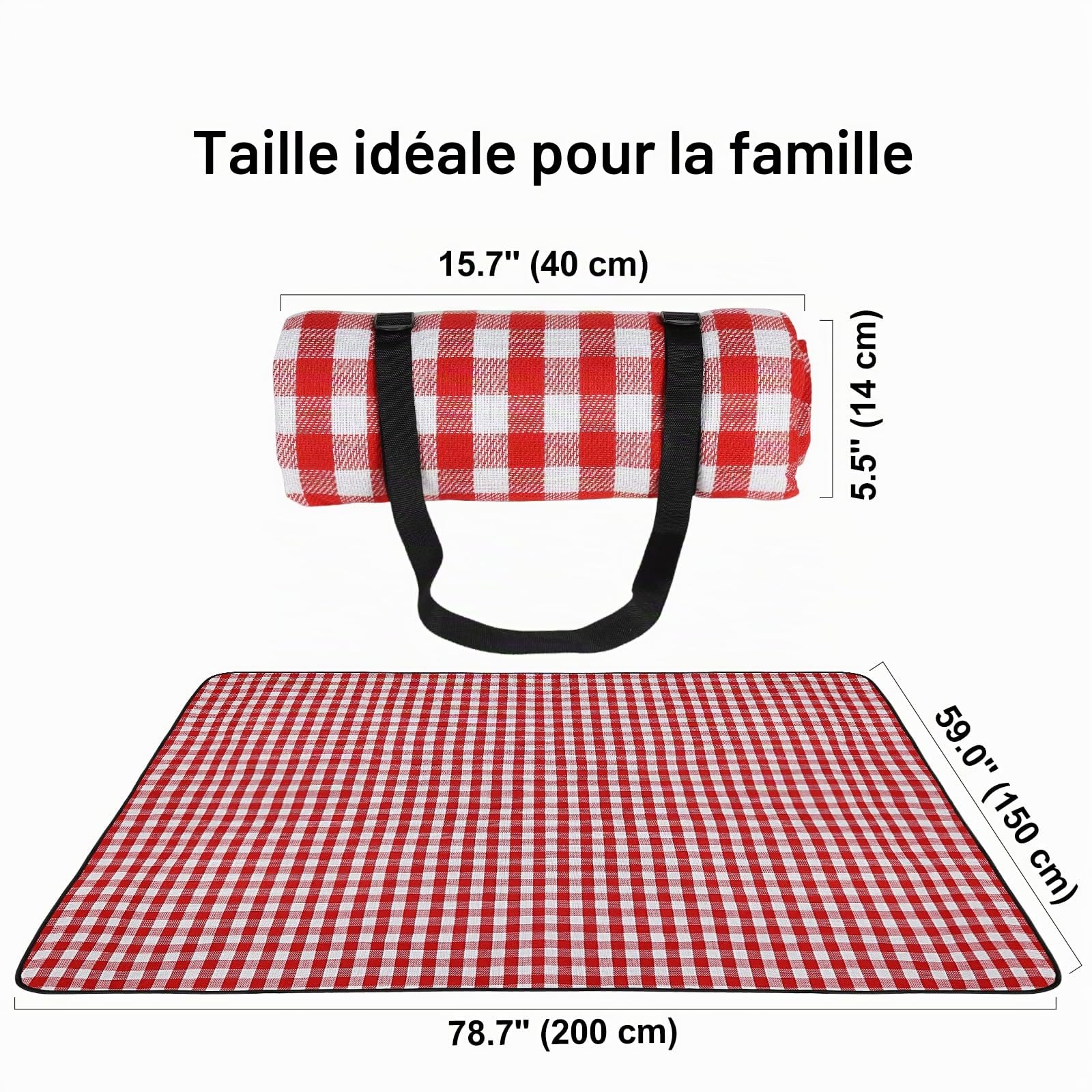 Ben & Bel Couverture de pique-nique familiale, imperméable, résistante au sable et à la saleté, avec sangle de transport, 150x200 cm, XL