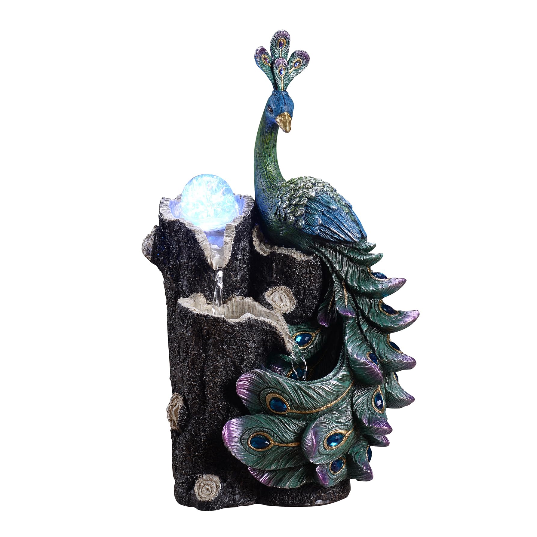 Photo 1 of 13.39" Imitation Indoor Waterfall with Glass Rotating Ball, Peacock Feature, RGB LED Lights, Desktop/Office Relaxation Decor Fountain (23048)