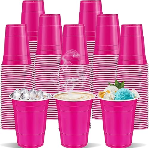 120 vasos de plástico rosa de 16 onzas para el día de San Valentín, vasos de fiesta rosa intenso para beber, degustaciones servidas, aperitivos,