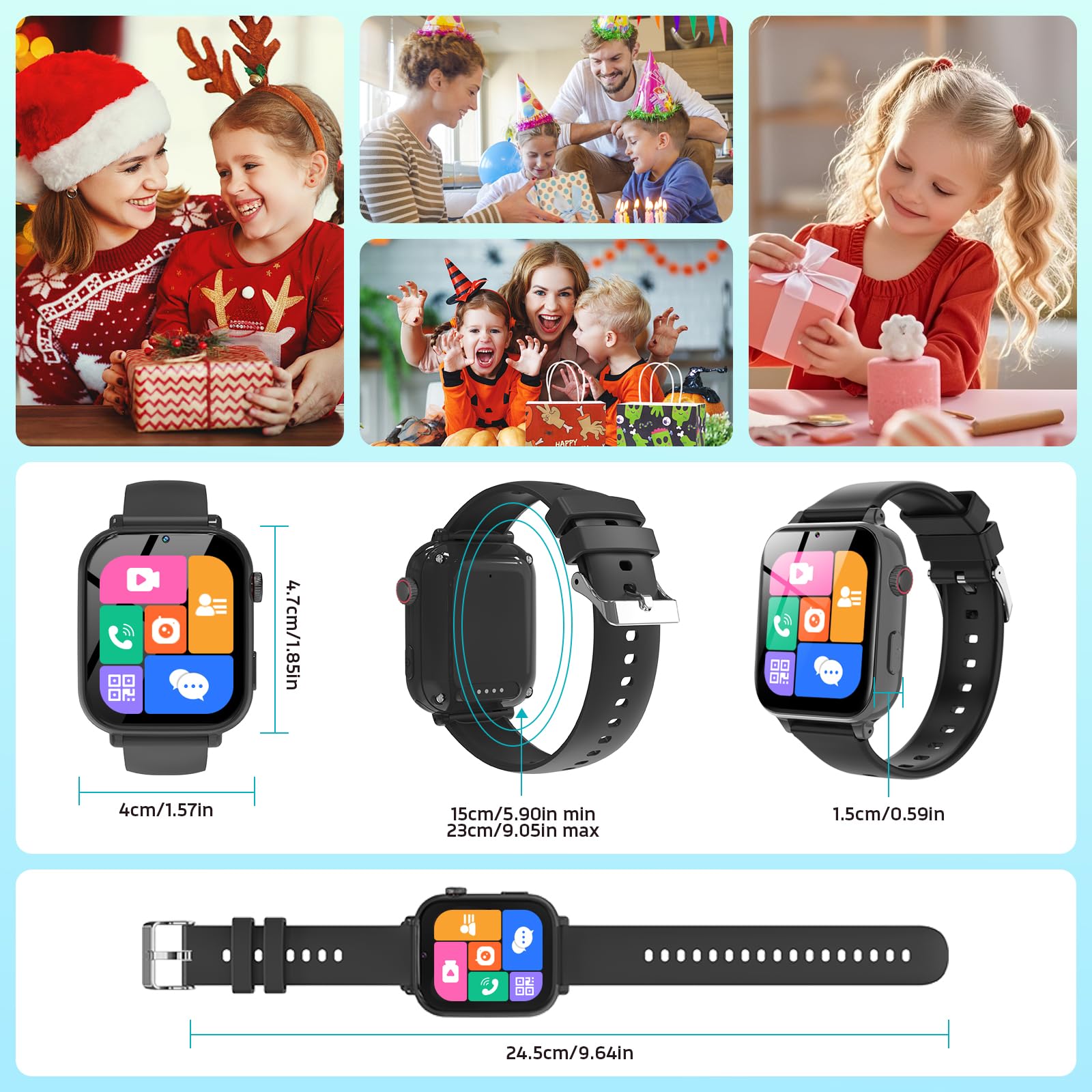 PTHTECHUS Reloj Inteligente Niño, Smartwatch Niños con GPS y Llamadas 4G, Telefono, SOS, Chat de Voz, Videollamada, Modo Clase, Reloj Infantil Niño Niña de 4 a 12 Años Regalos Navidad (Negro-S1)