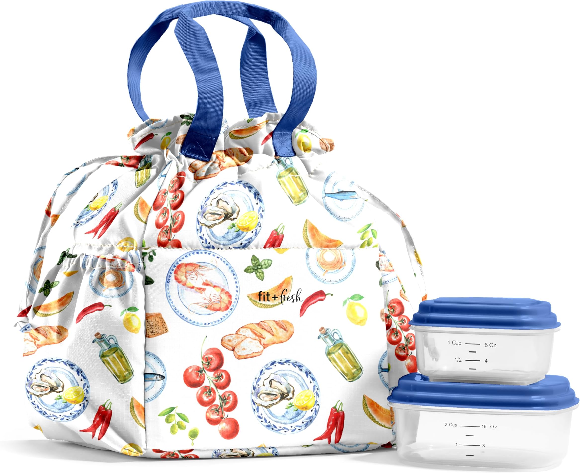 Cromwell Drawstring Lunch Bag for Women, Complete Lunch Set with 2 Containers, Stain-Resistant, Leak-Resistant, Back to School Essential, Teacher Lunchbox, Al Fresco