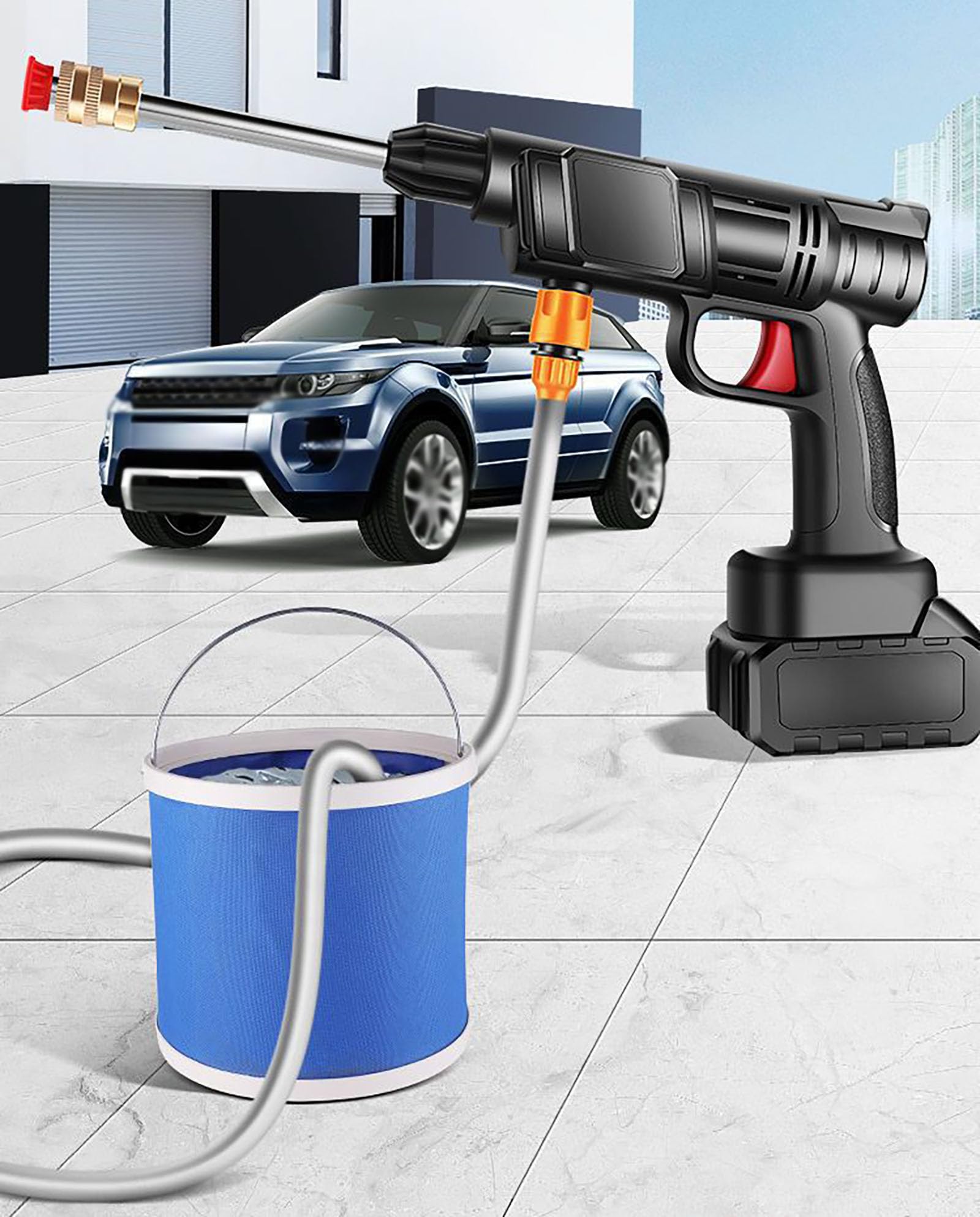 Hidrolimpiadora portátil inalámbrica: limpiadora de Alta presión de Mano con Boquilla Ajustable 6 en 1 y cañón de Espuma. Incluye batería. Ideal para Coches, Jardines 5 Meters