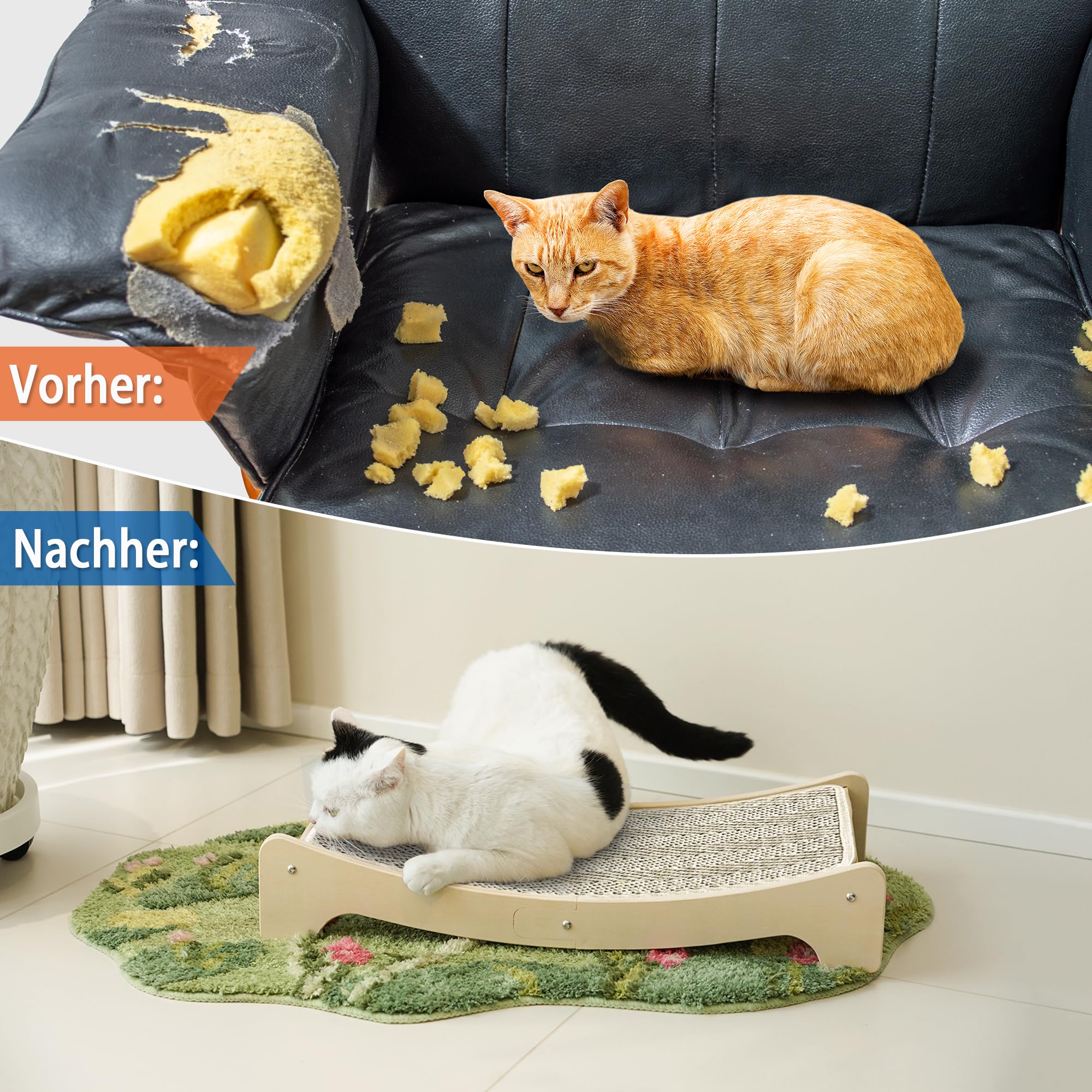 PETKARAY Sisal-Kratzbrett für Katzen, gebogener Sisal-Kratzbaum, große Kratzmatte für Hauskatzen, strapazierfähiges Lounge-Bett für Kätzchen