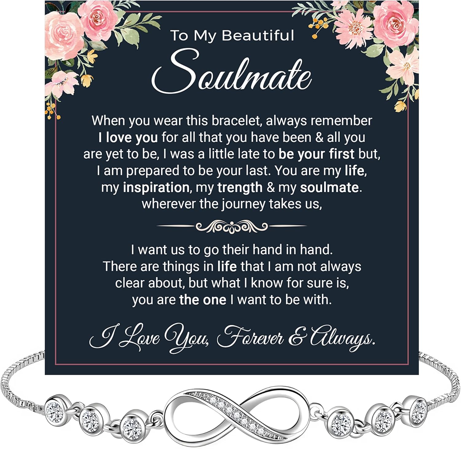 To My Soulmate Bracelet Gift, Beautiful Soulmate Jewelry With Message Card and Box For Women, Romantic Anniversary, Birthday, Christmas or Valentine’s Day Gift, Bracelet For Her Meaningful