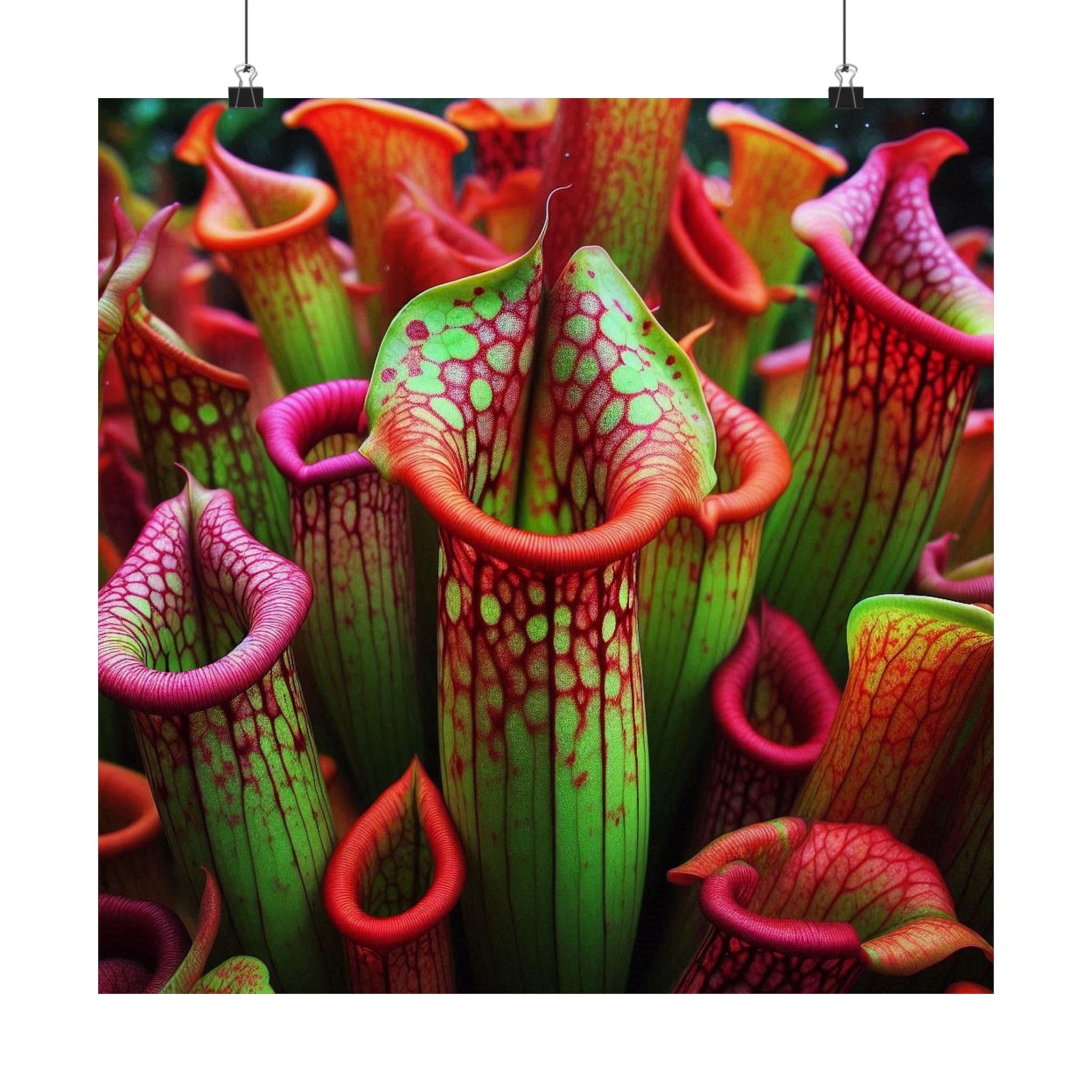 Vividly Colorful Pitcher Plants Poster - 18x18 inch - Made in USA