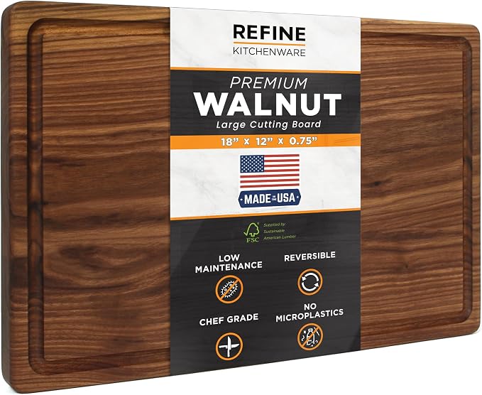 Black Walnut Cutting Board 18x12x.75" – Made in USA Premium Butcher Block | FSC-Certified Walnut | Reversible with Juice Groove | Food-Safe, Non-Toxic