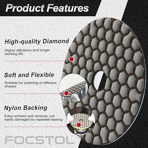 Miniatura 3 de FOCSTOL Almohadillas de pulido en seco de diamante, 8 piezas de 4 pulgadas3.937 in (3 piezas de grano 50+3 piezas de grano 100+2 piezas de grano