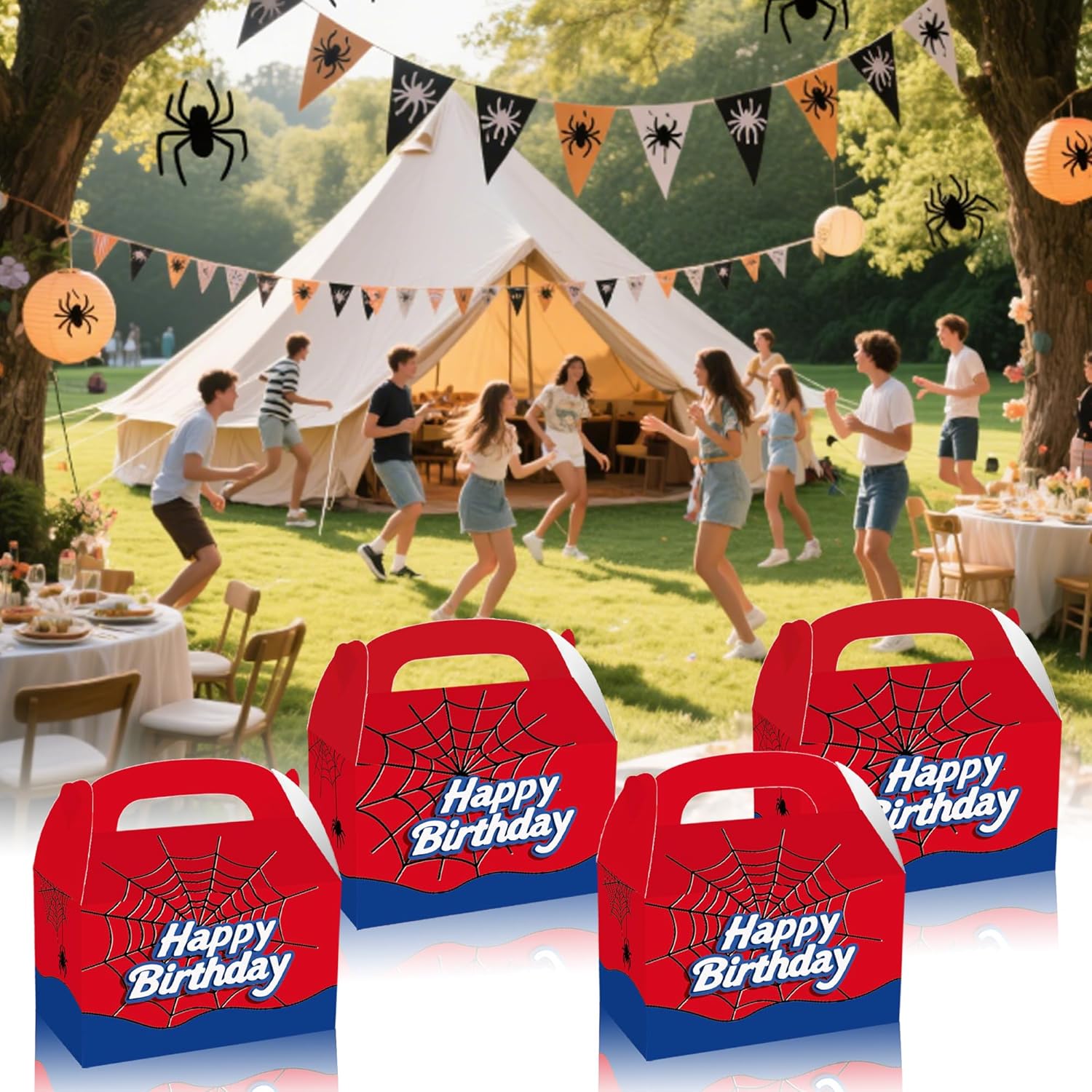 FLOLUVZ 16 PCS Spider Birthday Party Favor Treat Boxes, Spider Goodie Boxes Gift Bags, Gable Candy Box for Cartoon Themed Birthday Party Supplies Decorations - Image 7