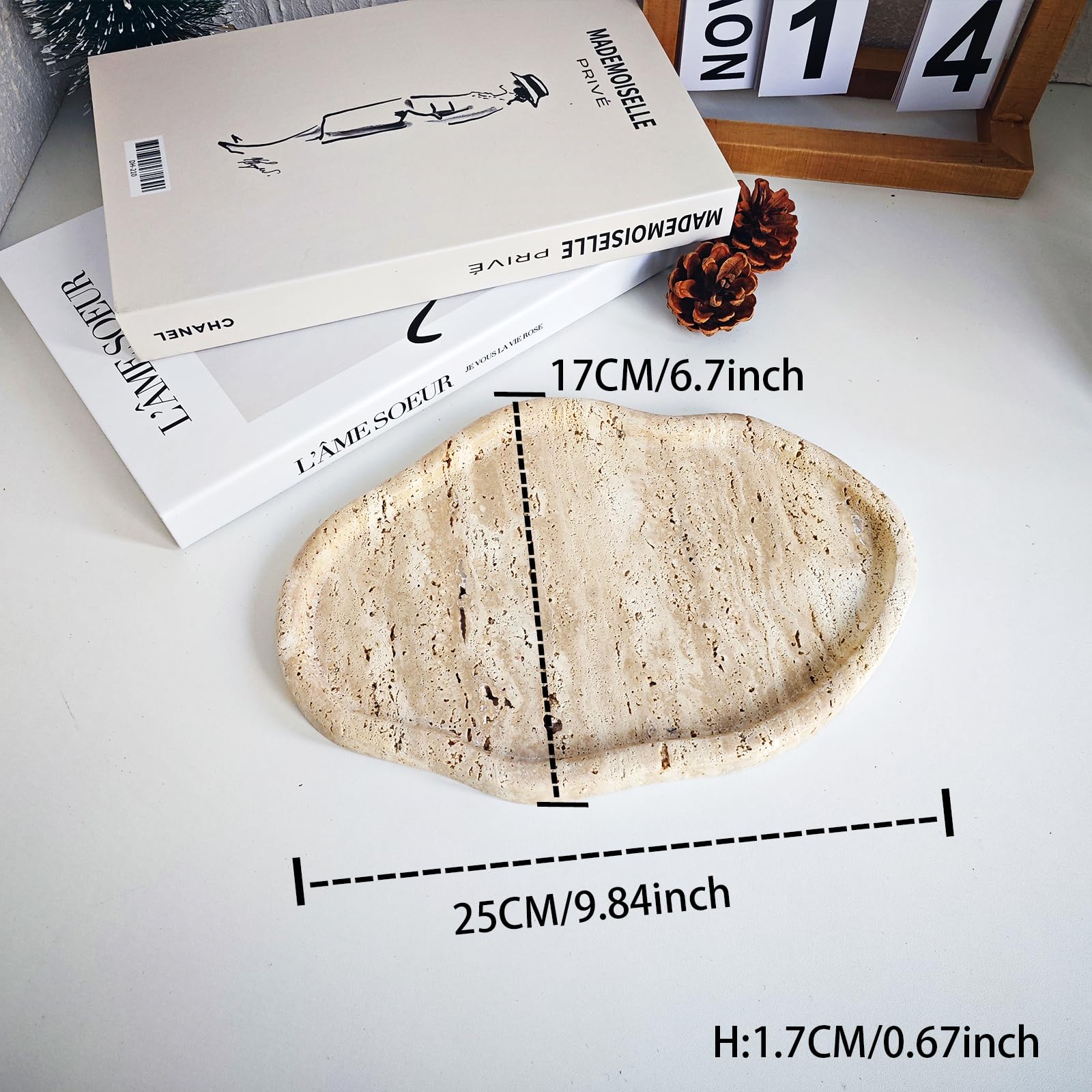 Marble Stone Tray, 9.84 x 6.7 inches, Decorative Irregular Shape (dongshi)