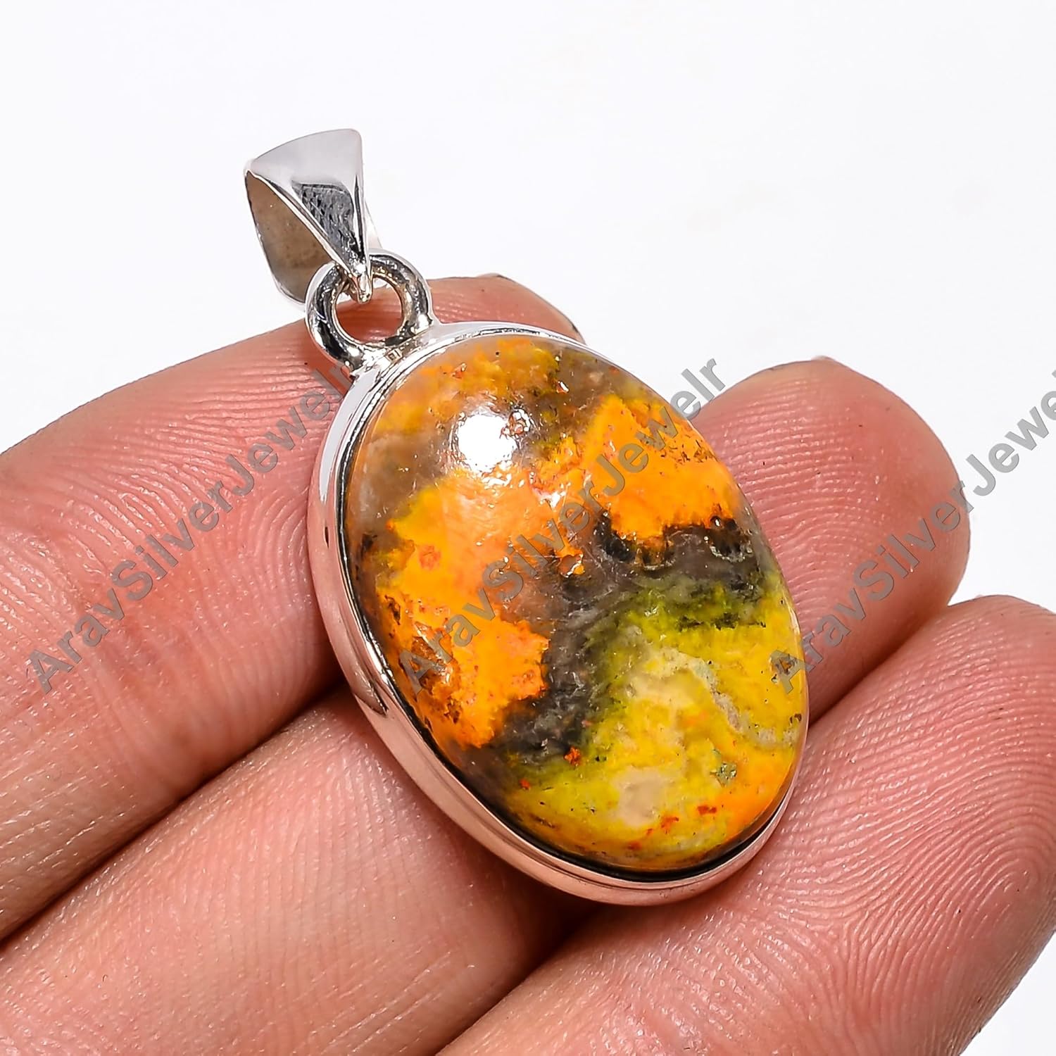 Natural Top Quality Bumble Bee Jasper Gemstone 925 Sterling Silver Handmade Statement Pendant for Women Jewelry Gift for Women