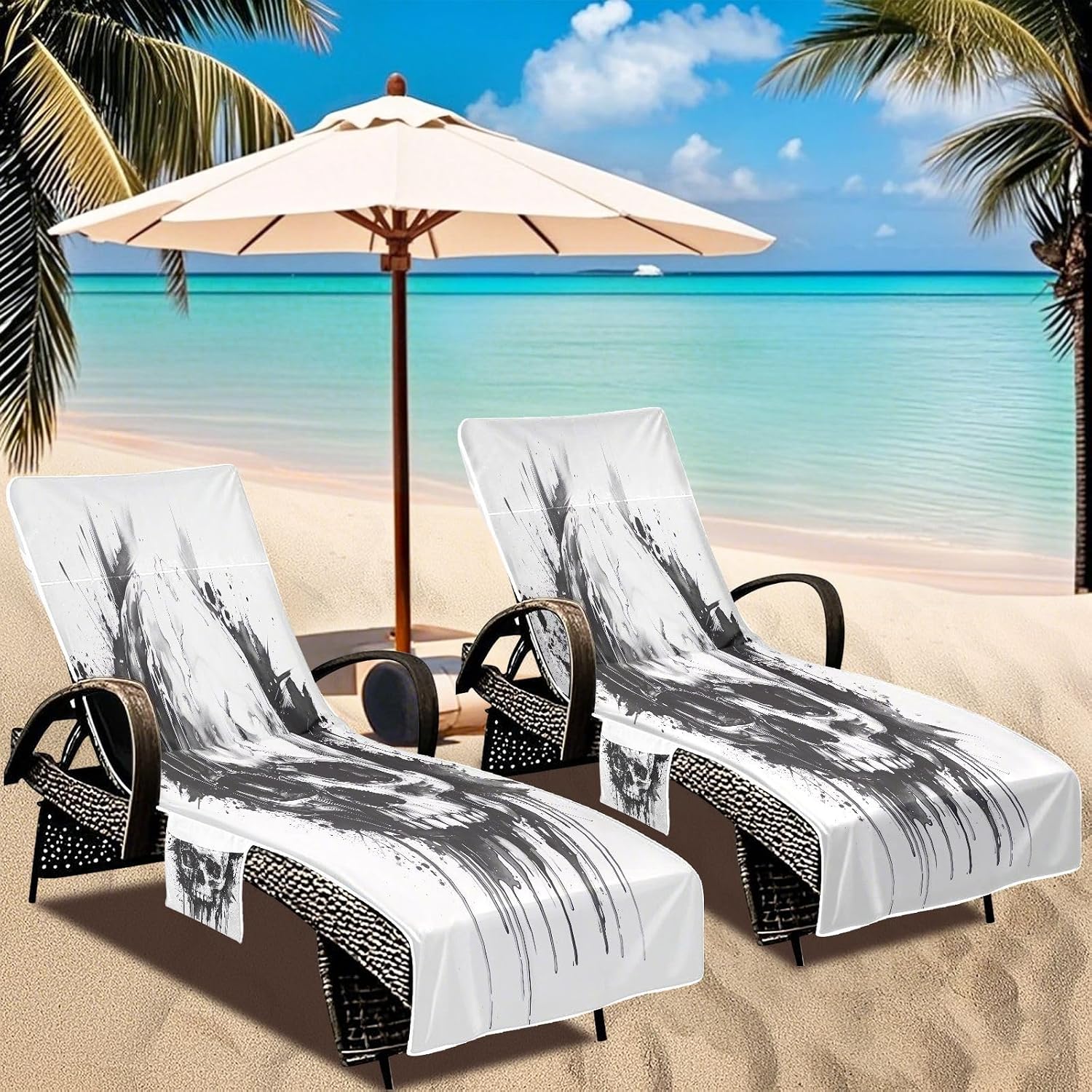 FRMG Skull Patio Chaise Lounge Covers Beach Chair Cover Beach Chair Towel Lounge Chair Towel Cover A0900590a